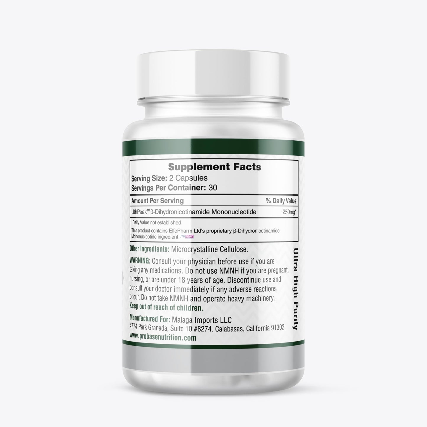 Probase Nutrition Uthpeak NMNH NAD Supplement 250mg Capsule, 60 Count