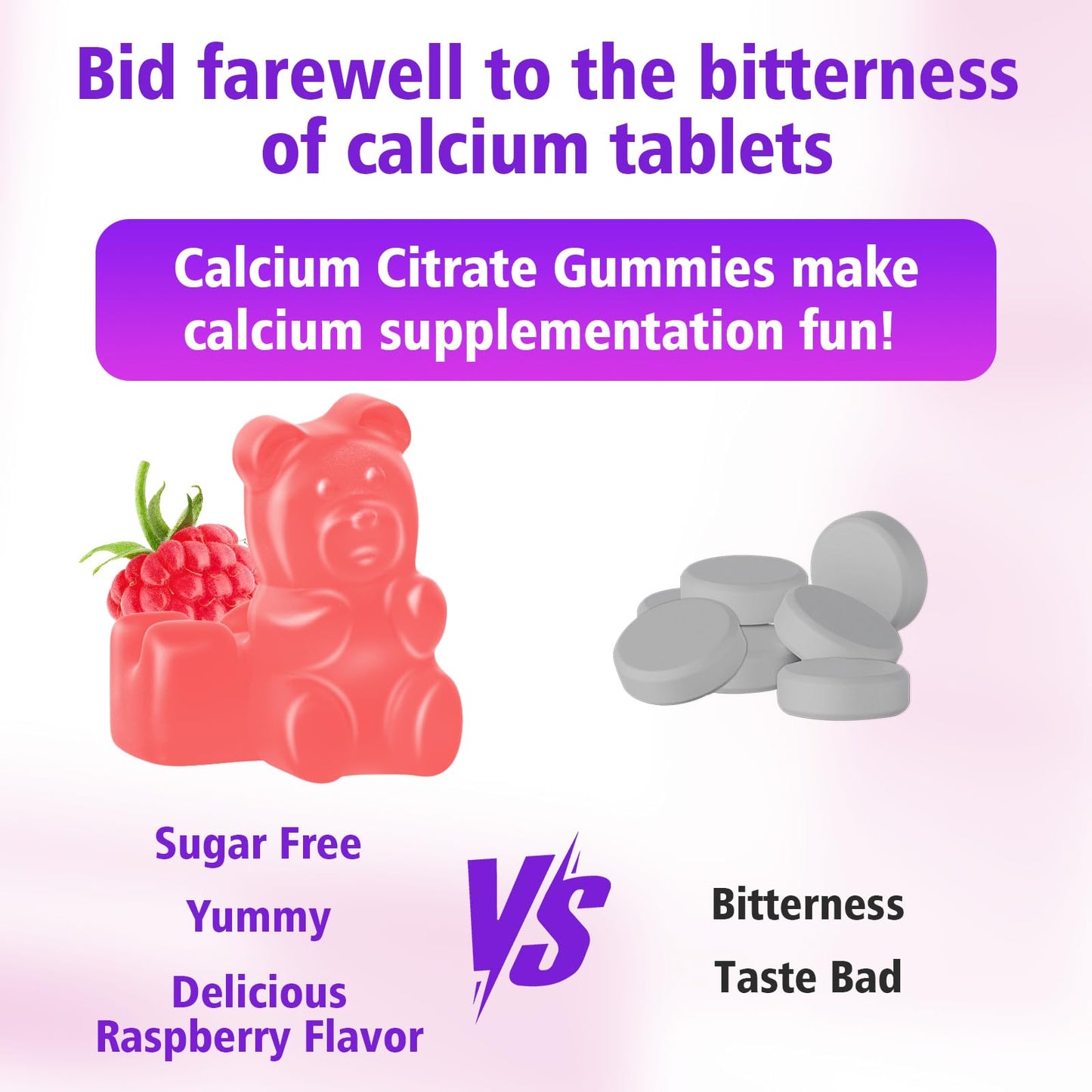 BVIVLOO Calcium Citrate Gummies 1200mg, 2-Pack