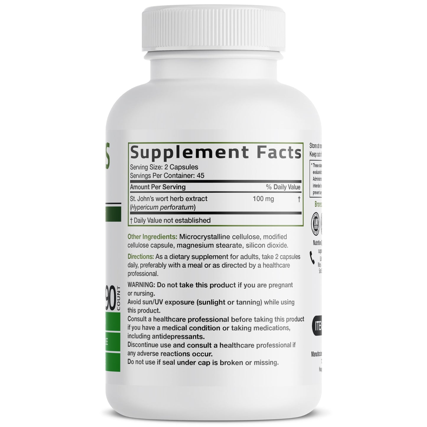 Bronson St. John's Wort 700 mg Capsule 90 Count