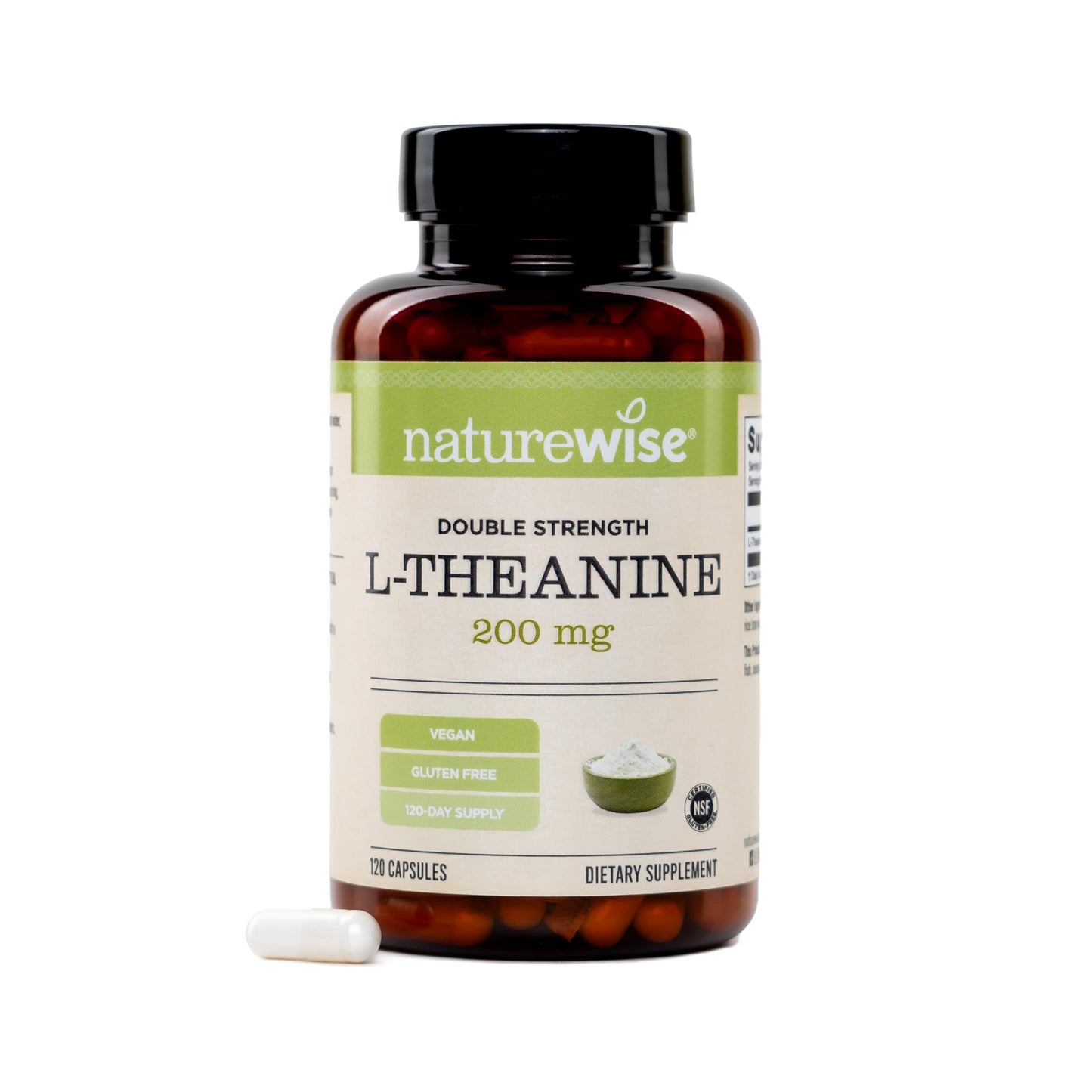 NatureWise Double Strength L-Theanine 200mg Caplets 120 Count