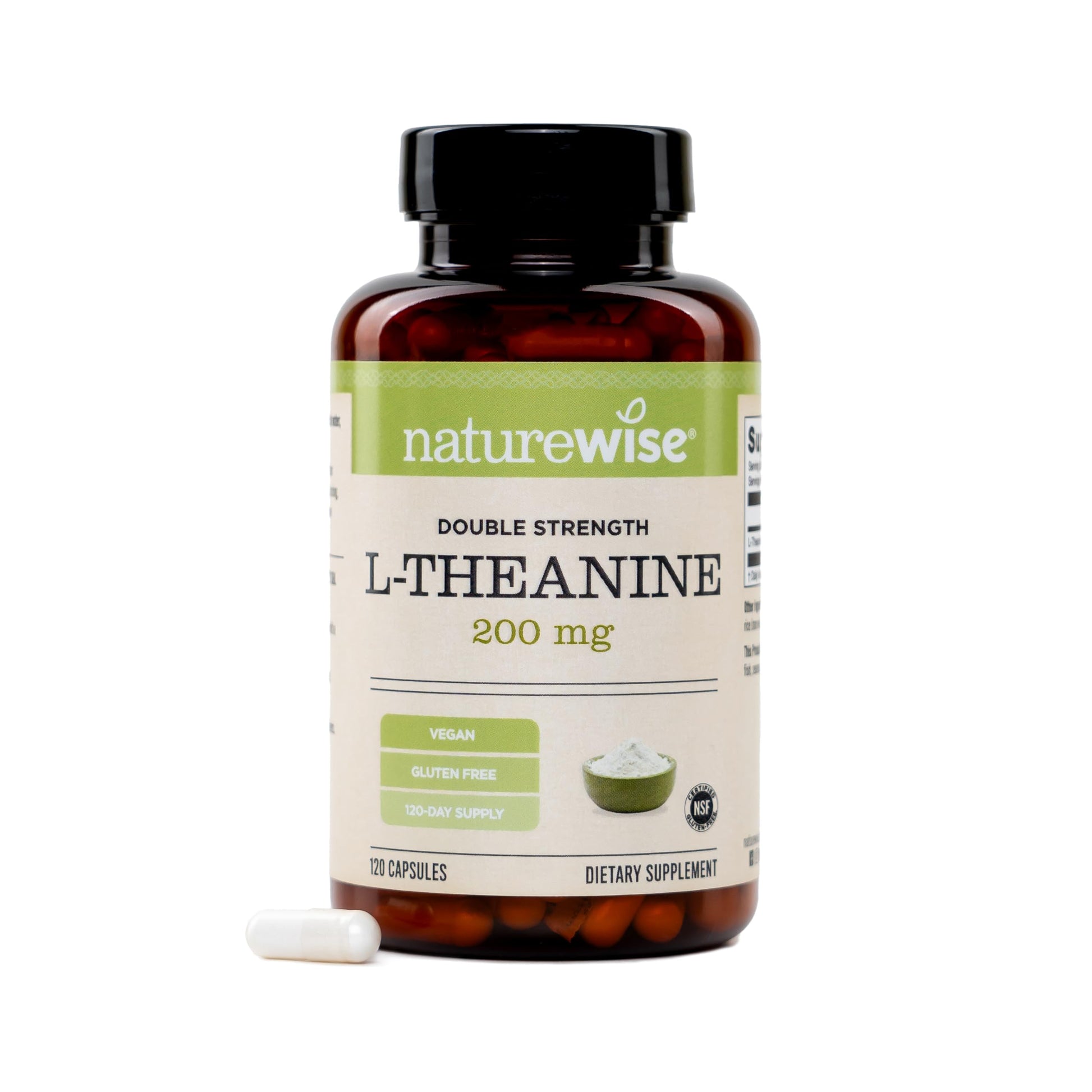 NatureWise Double Strength L-Theanine 200mg Caplets 120 Count