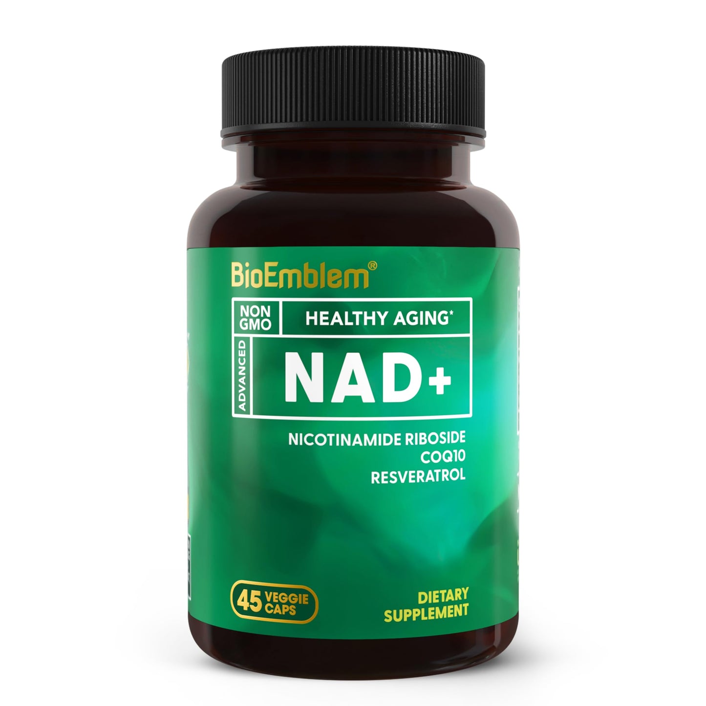 BioEmblem NAD+ Supplement with 300 mg Nicotinamide Riboside, CoQ10 & Resveratrol, 45 Capsules