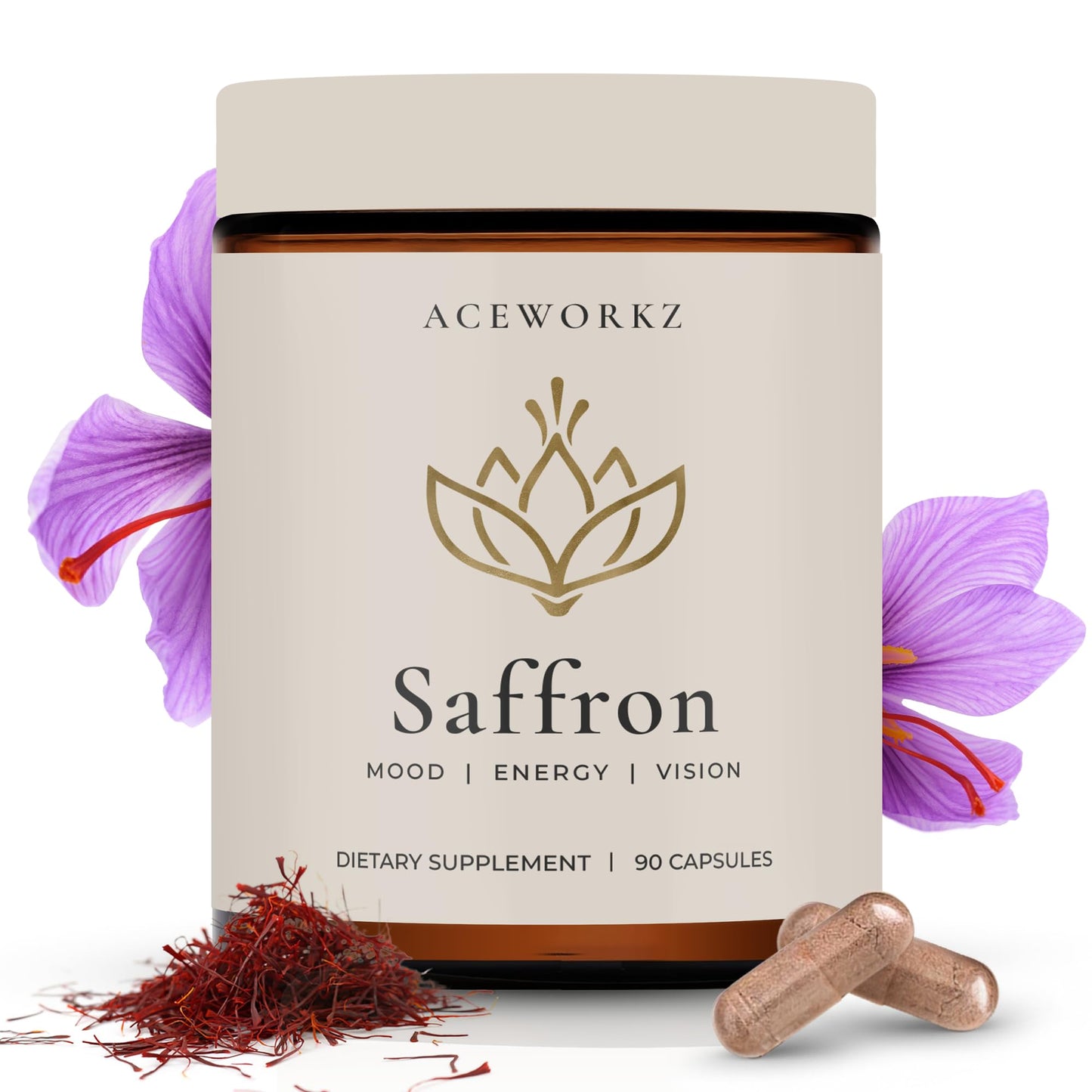 ACEWORKZ Appetite Suppressant for Weight Loss – Organic Saffron Extract with BioPerine® for Enhanced Absorption – Supports Energy & Mood, Capsules, 90