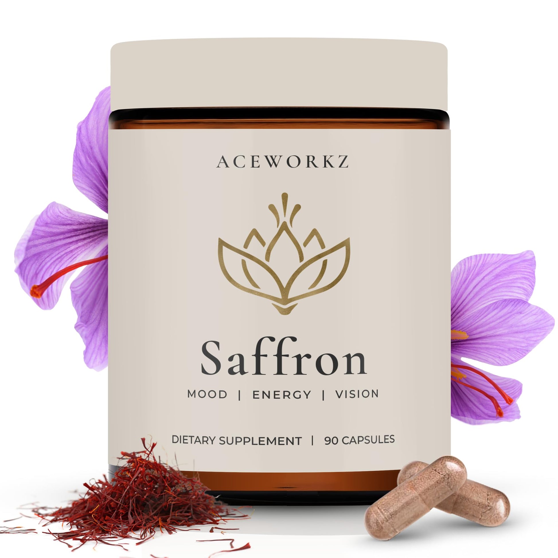 ACEWORKZ Appetite Suppressant for Weight Loss – Organic Saffron Extract with BioPerine® for Enhanced Absorption – Supports Energy & Mood, Capsules, 90