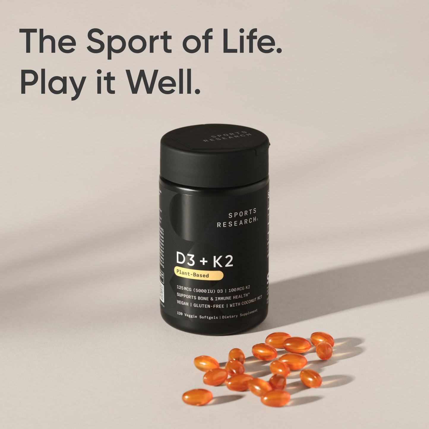 Sports Research Vitamin D3 with K2 Softgel, 120 Count