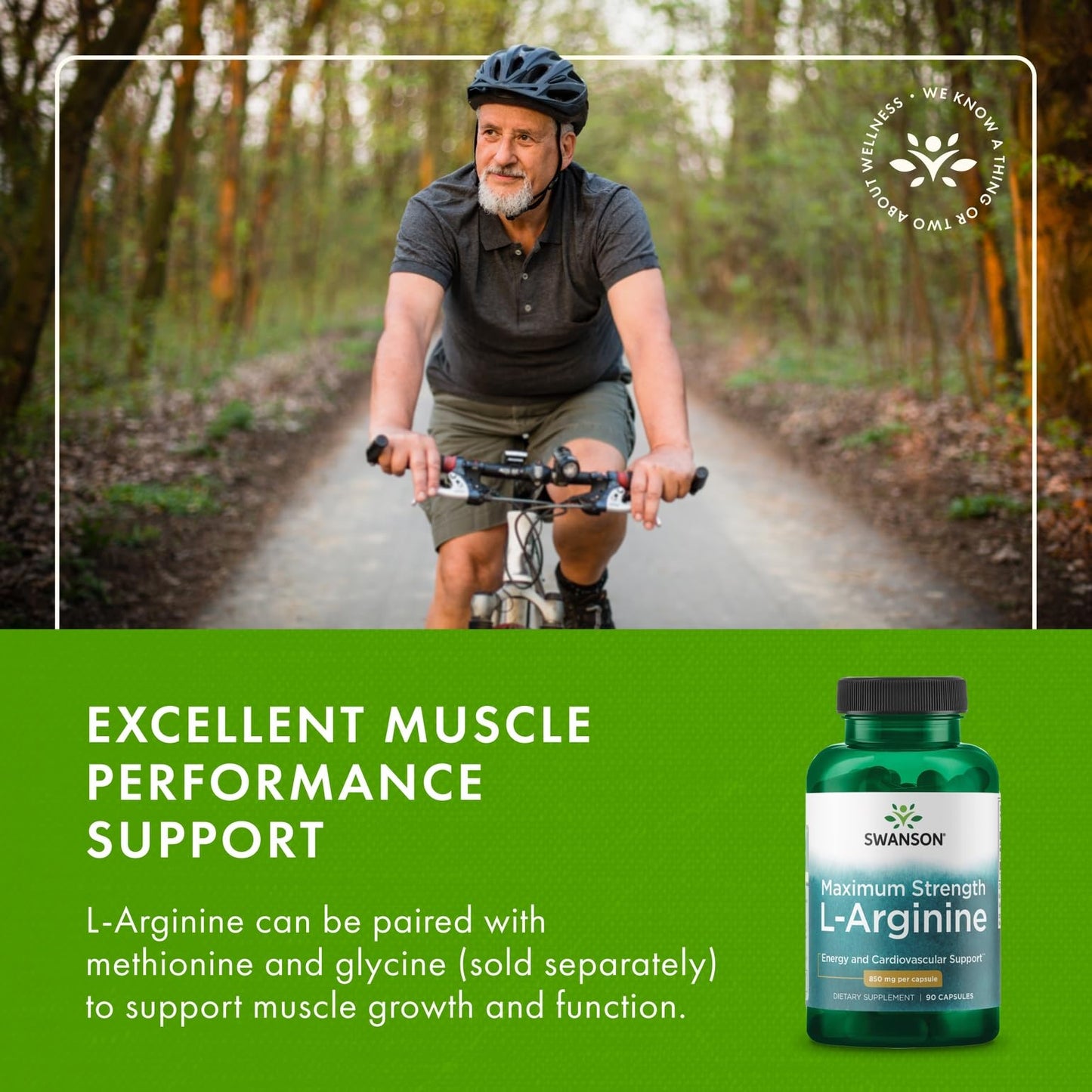 Swanson Amino Acid Super-Strength L-Arginine 850 Milligrams, 90 Capsules