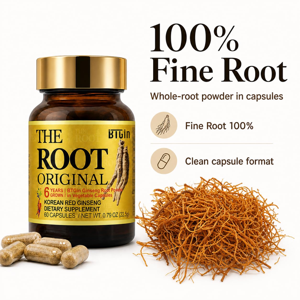 BTGIN The Root Original Korean Red Panax Ginseng Supplement Capsule 60 Count