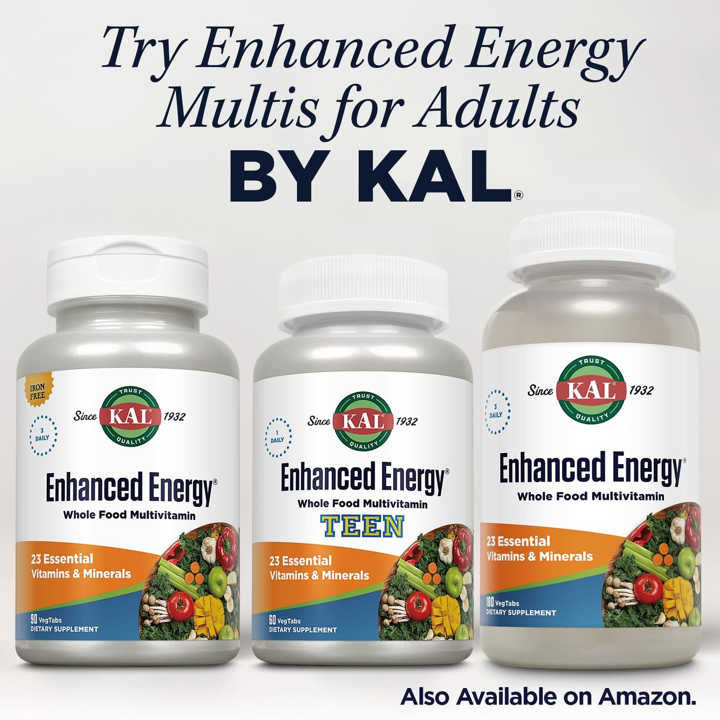 KAL Teens Enhanced Energy Multivitamin with Iron, Vegetarian Tablet, 60 Tablets