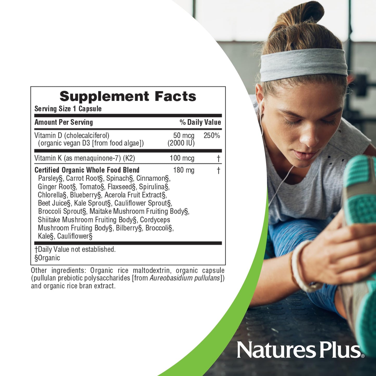 NaturesPlus Source of Life Garden Vitamin D3 & K2 Capsule, 60 Capsules