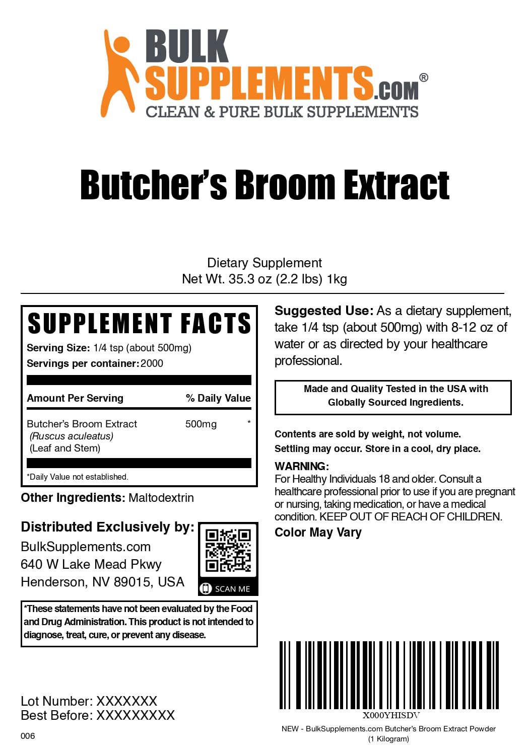 BulkSupplements Butcher's Broom Extract Powder 35.27 Ounce