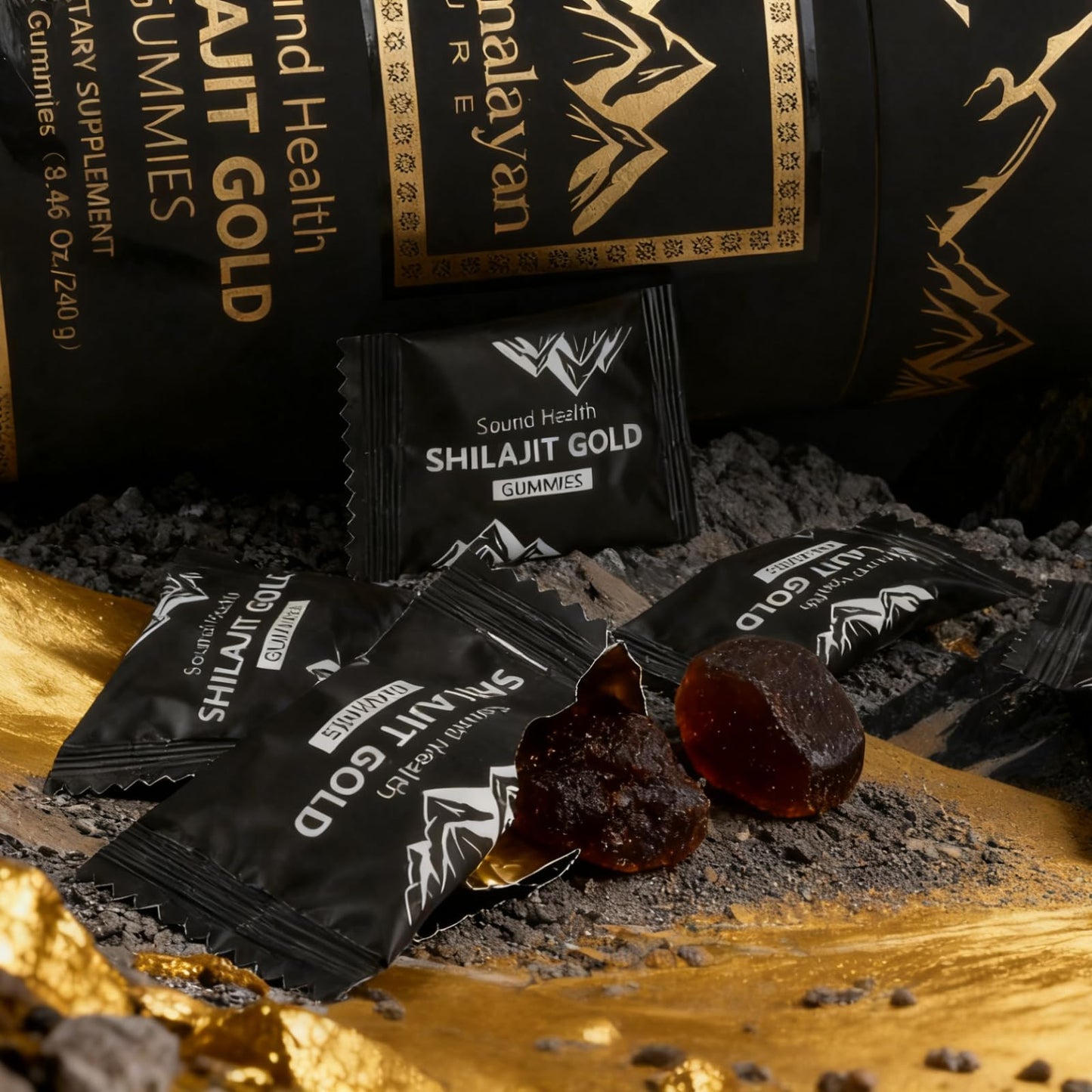 SoundHealth Shilajit for Men & Women Gummies with Shilajit Fulvic Acid, Complex with Ashwagandha, Ginger, Black Musli, Gokshura, Kaunch, Ginseng & Akarkara, Non-GMO & Third-Party Tested, Vegan, 60 Gummies