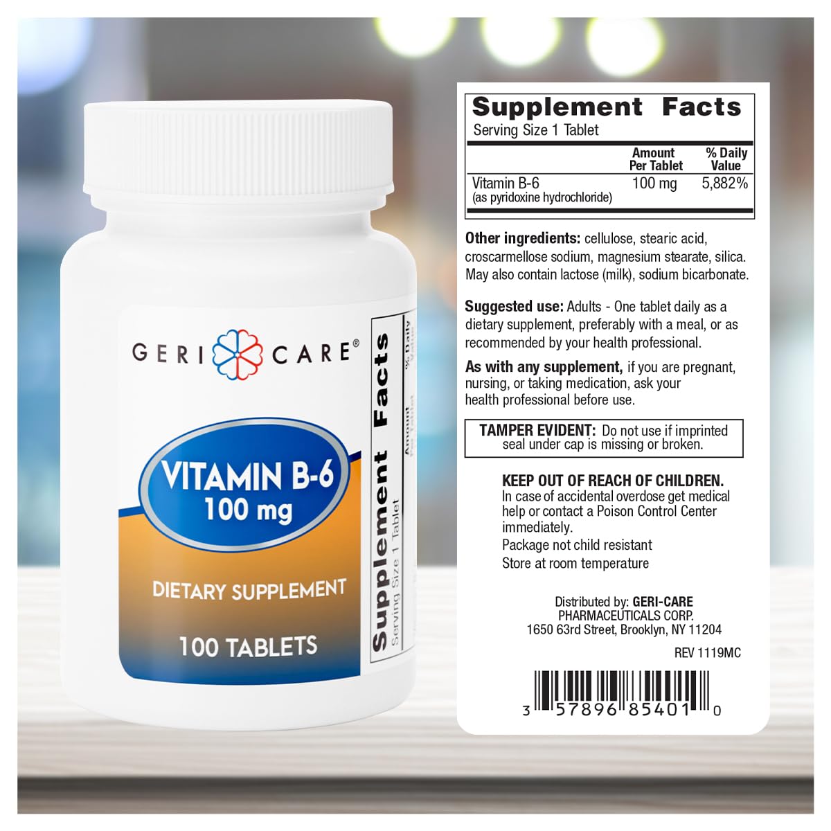 GeriCare Vitamin B-6 100mg Tablet, 100 Tablets
