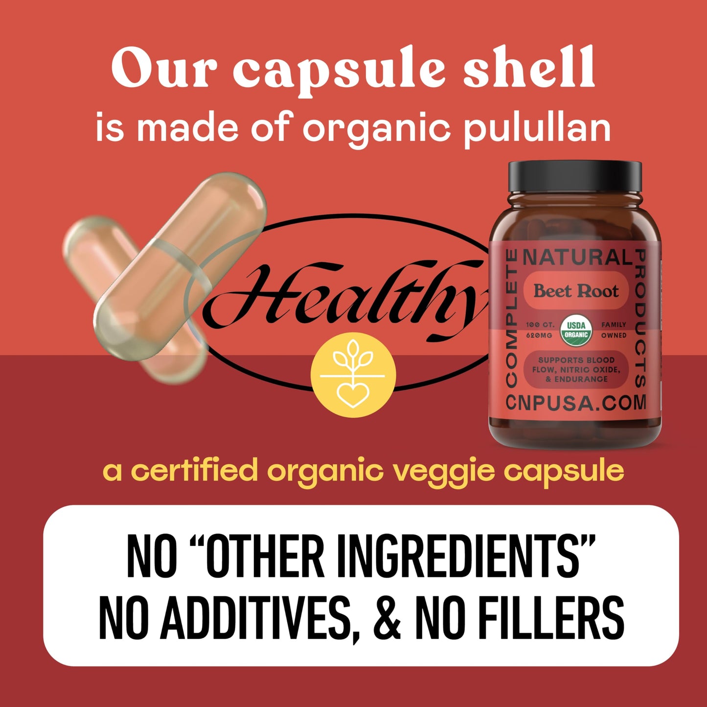 Complete Natural Products Organic Beet Root Capsules 620mg, 100 Capsules