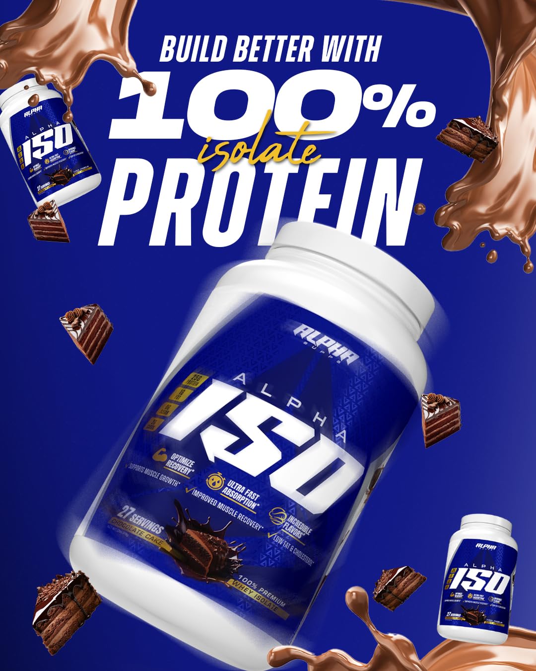 Alpha Supps ISO Low Carb 100% Whey Protein Isolate Powder, 32 Servings, Chocolate Cake