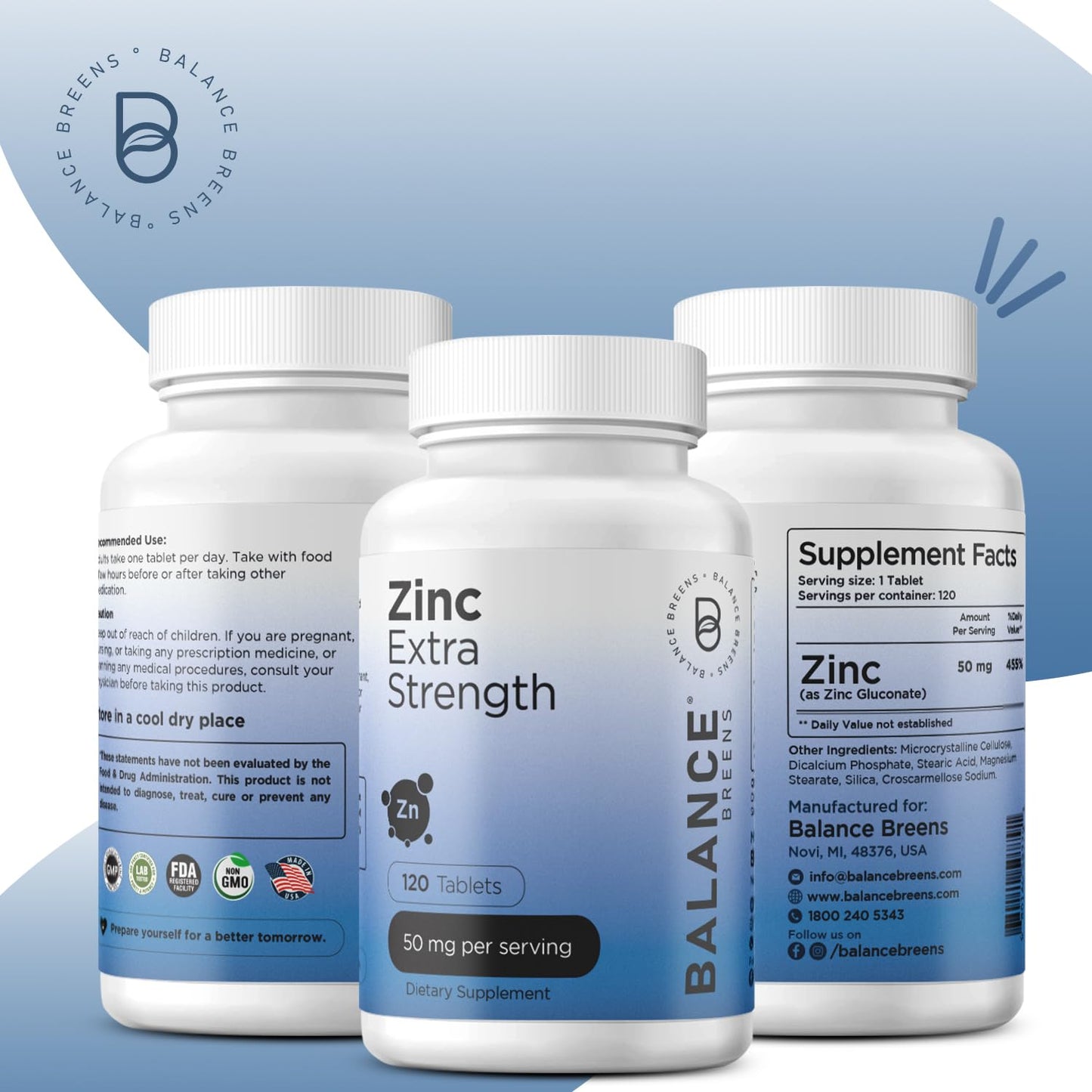 Balancebreens Zinc 50mg Vegetarian Tablets, 720 Count, Immune Support, Promotes Skin Health & Wound Healing, Extra Strength, Ultra-Absorbable