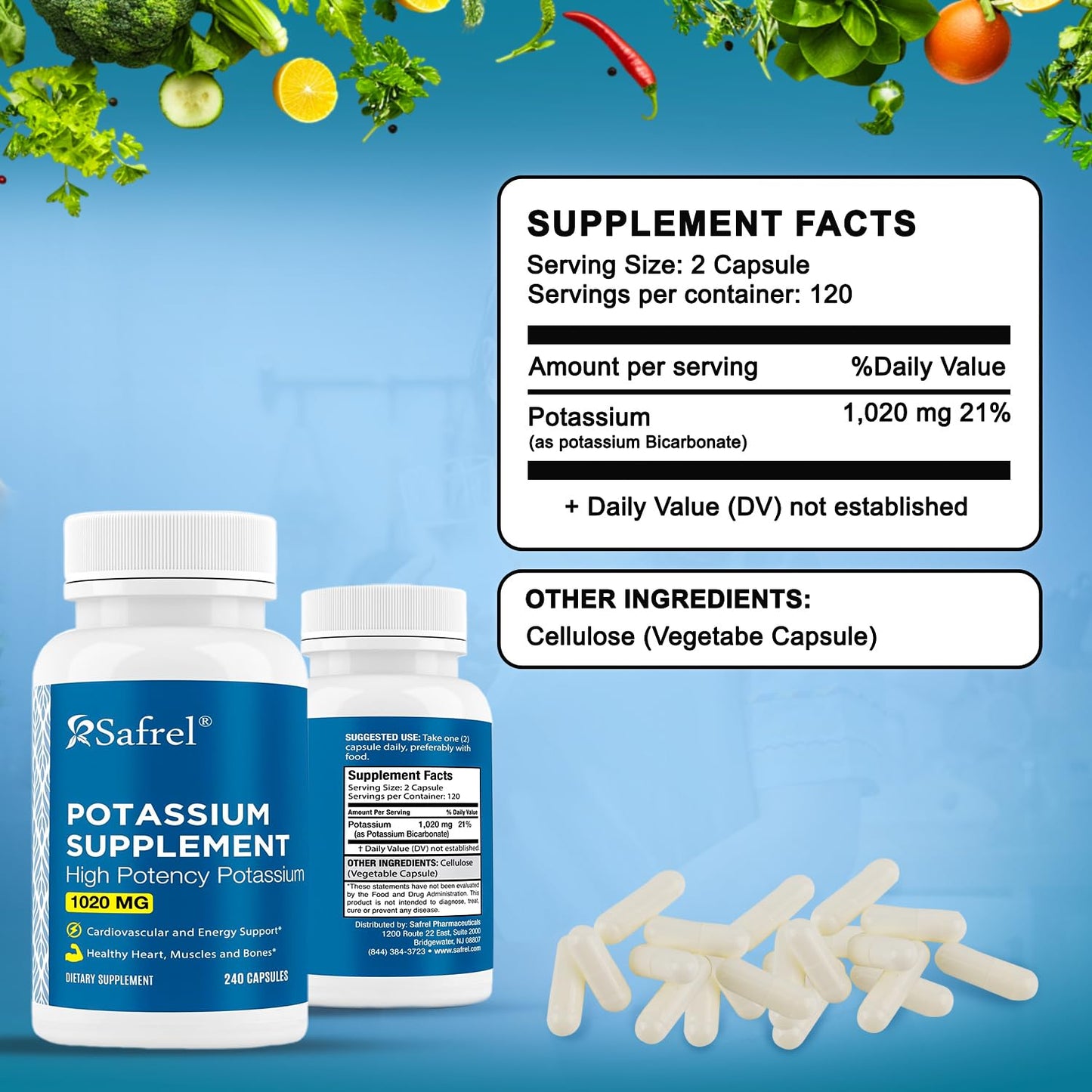 Safrel Potassium Supplement Capsules, 240 Count