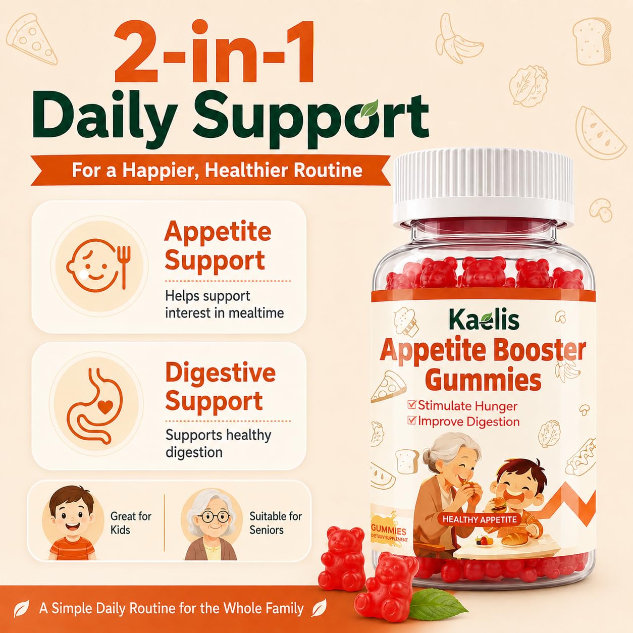 Kaelis Appetite Booster Gummies for Adults, Gummy, 60 Count