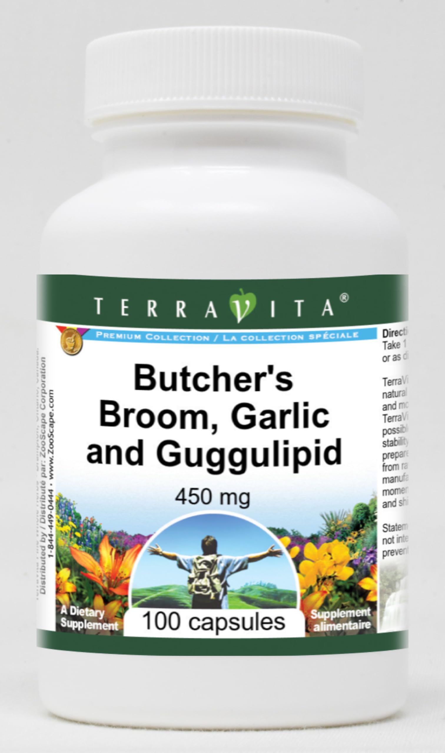 Terravita Butcher's Broom, Garlic and Guggulipid - 450 mg Capsules, 100 Count