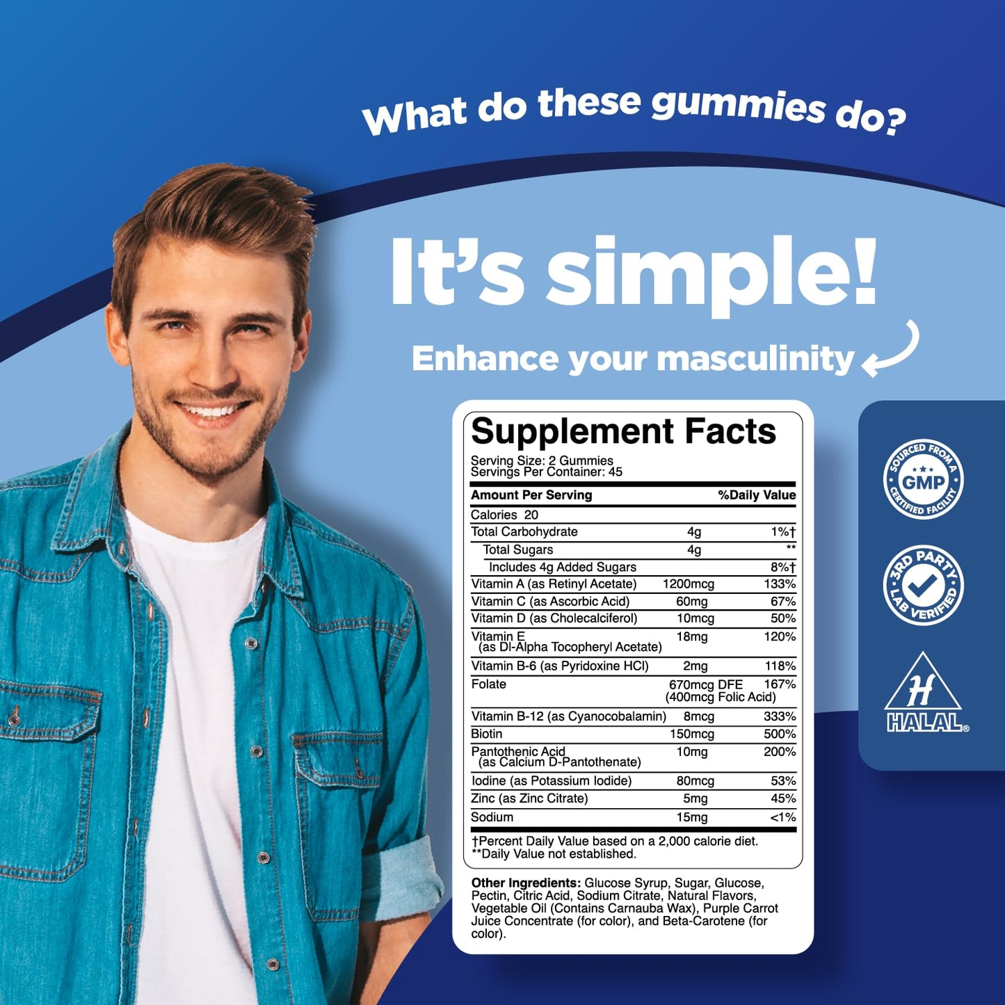 Phytoral Natural Multivitamin for Men Gummies with Zinc, Vitamin D, C, A & Biotin B6 B12 - 90 Count