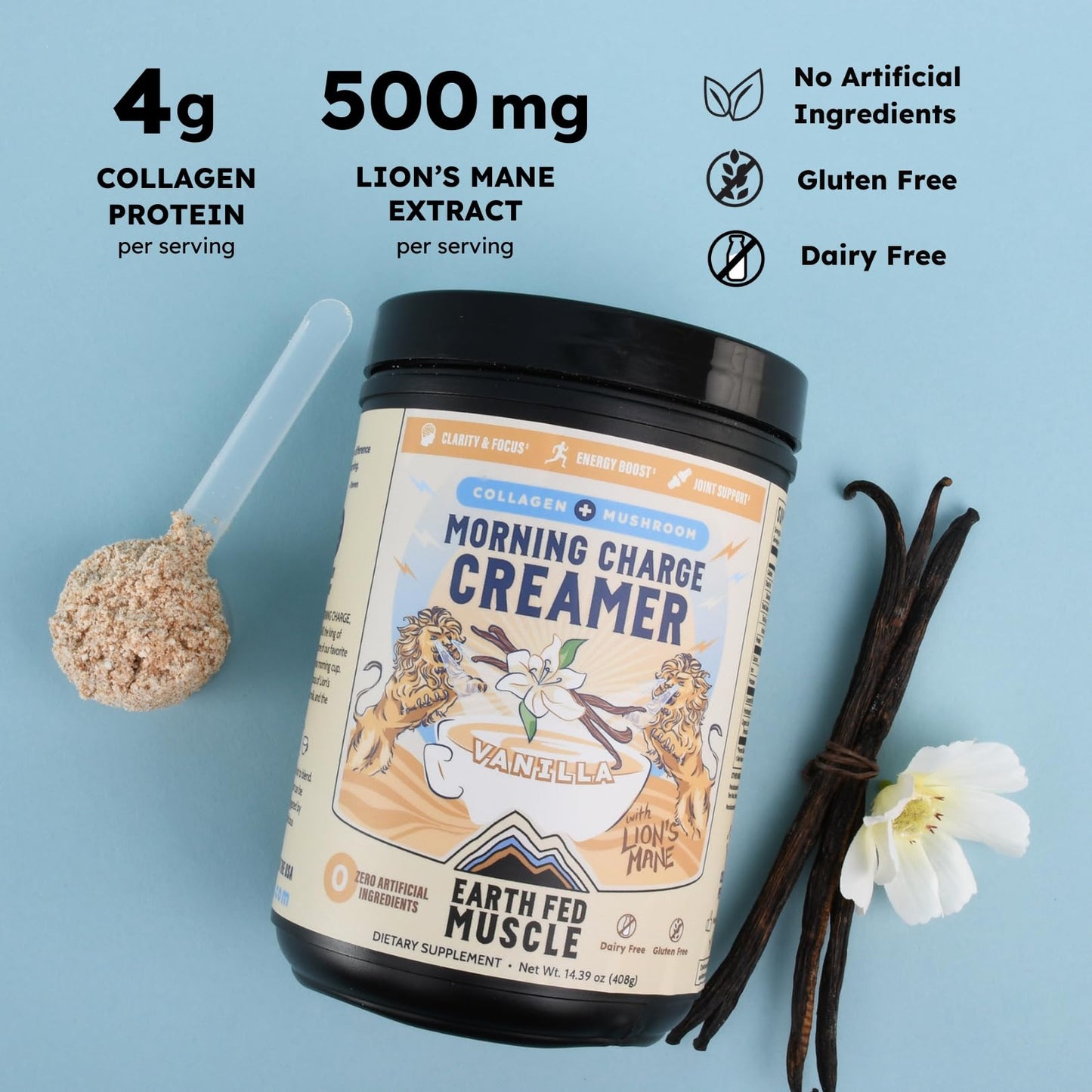 Earth Fed Muscle Vanilla Protein Coffee Creamer Powder 14.39 oz