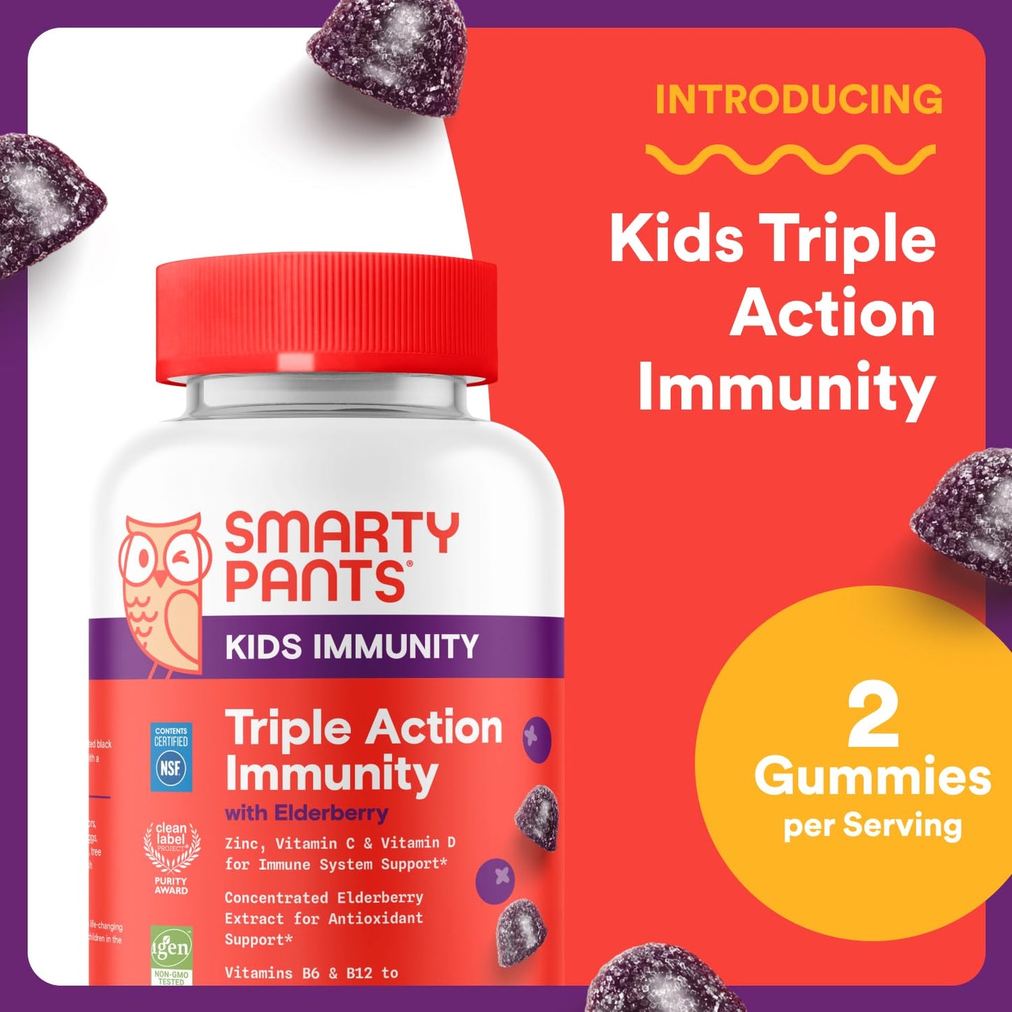 SmartyPants Kids Immunity Elderberry Gummies 60 Count