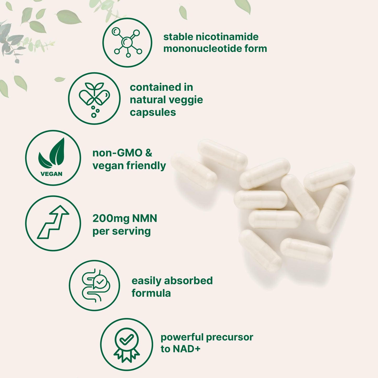 Micro Ingredients NMN 200mg Per Serving Capsules 120 Count