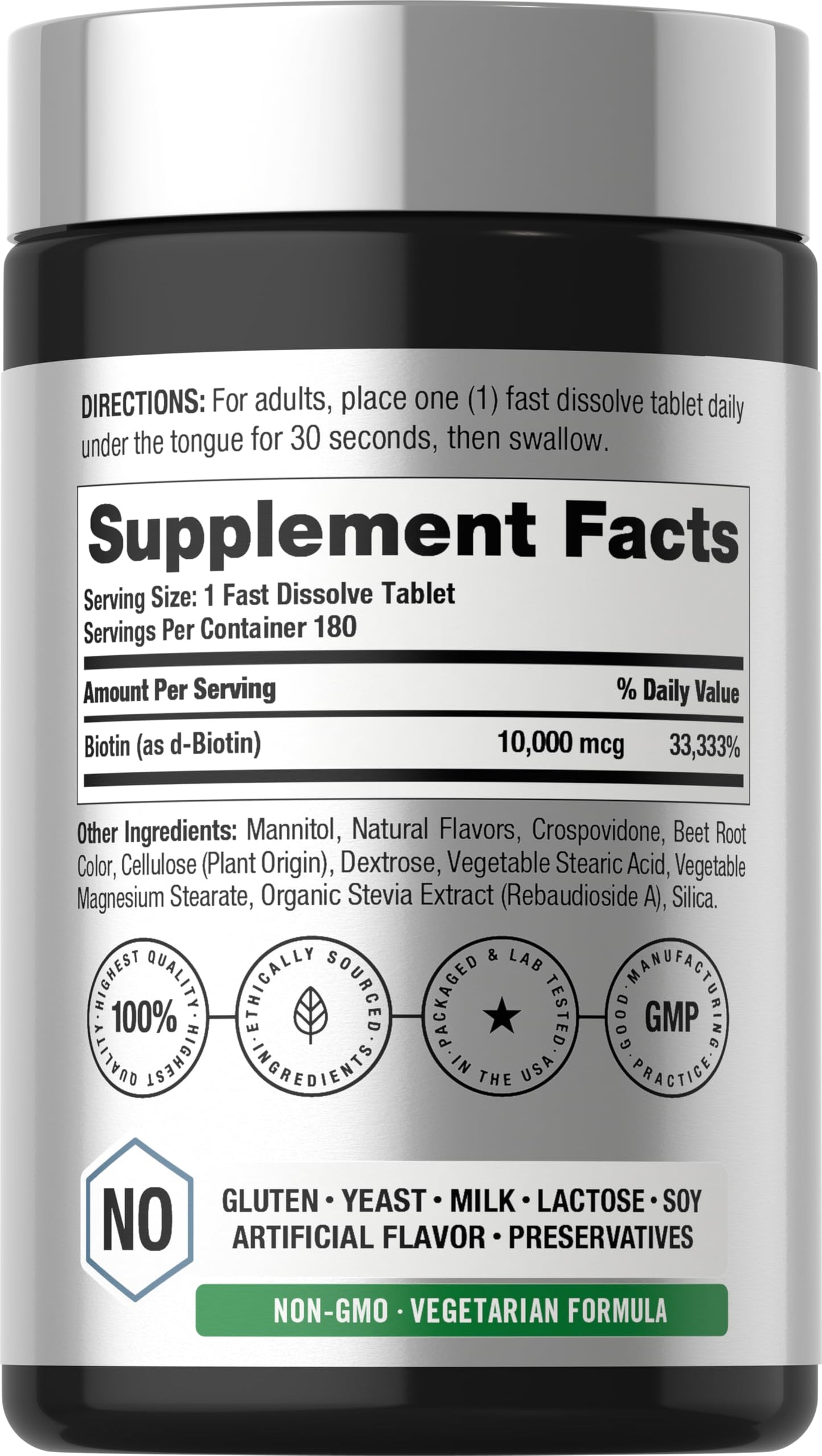 Horbäach Biotin 10000mcg Fast Dissolve Tablets 180 Count