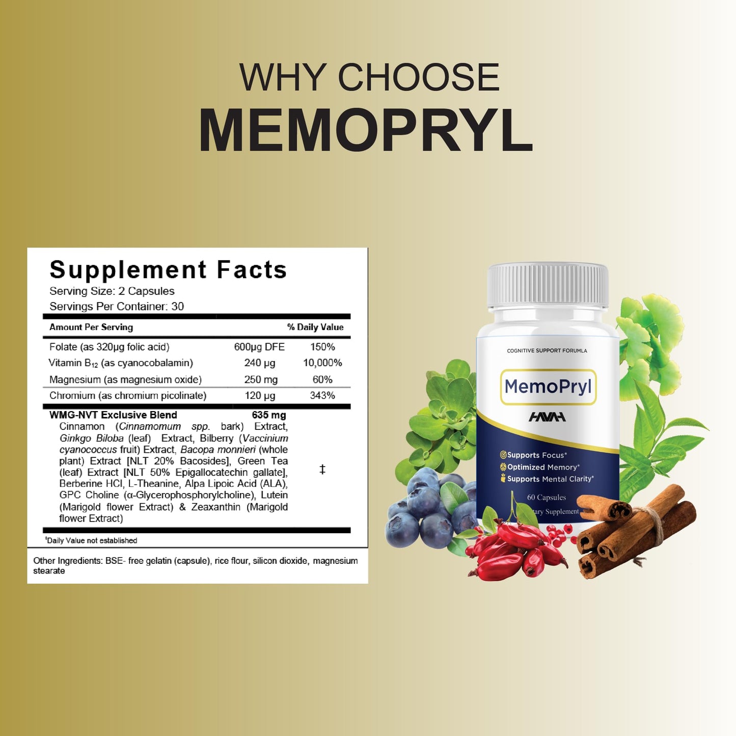 Havah Memopryl Advanced Health and Wellness Nootropic Supplement Capsule, 180 Capsules