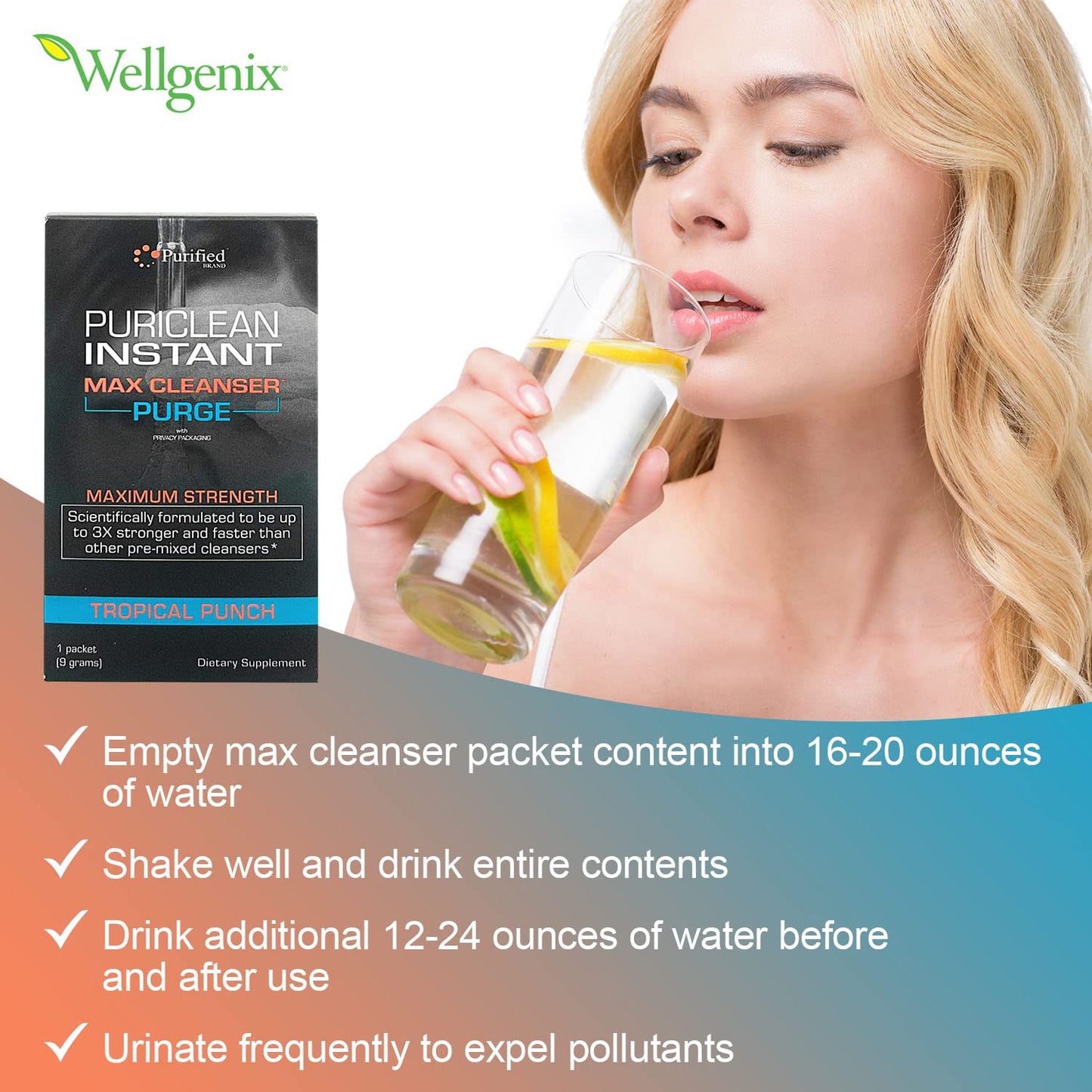 Wellgenix Puriclean Instant Max Cleanser Purge - Detox Cleansing Powder - Fruit Punch - 9 Grams