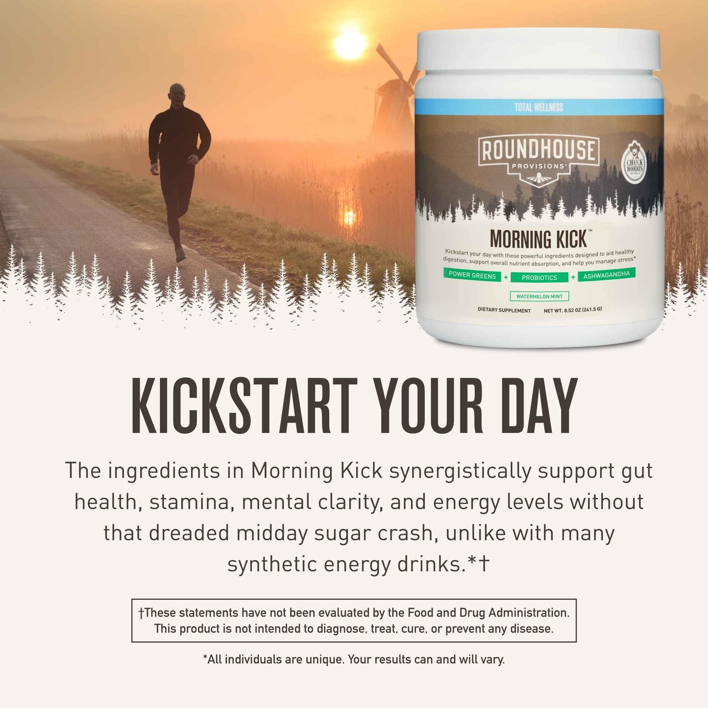ROUNDHOUSE PROVISION Morning Kick Greens Watermelon Mint Powder 9.1 Ounce