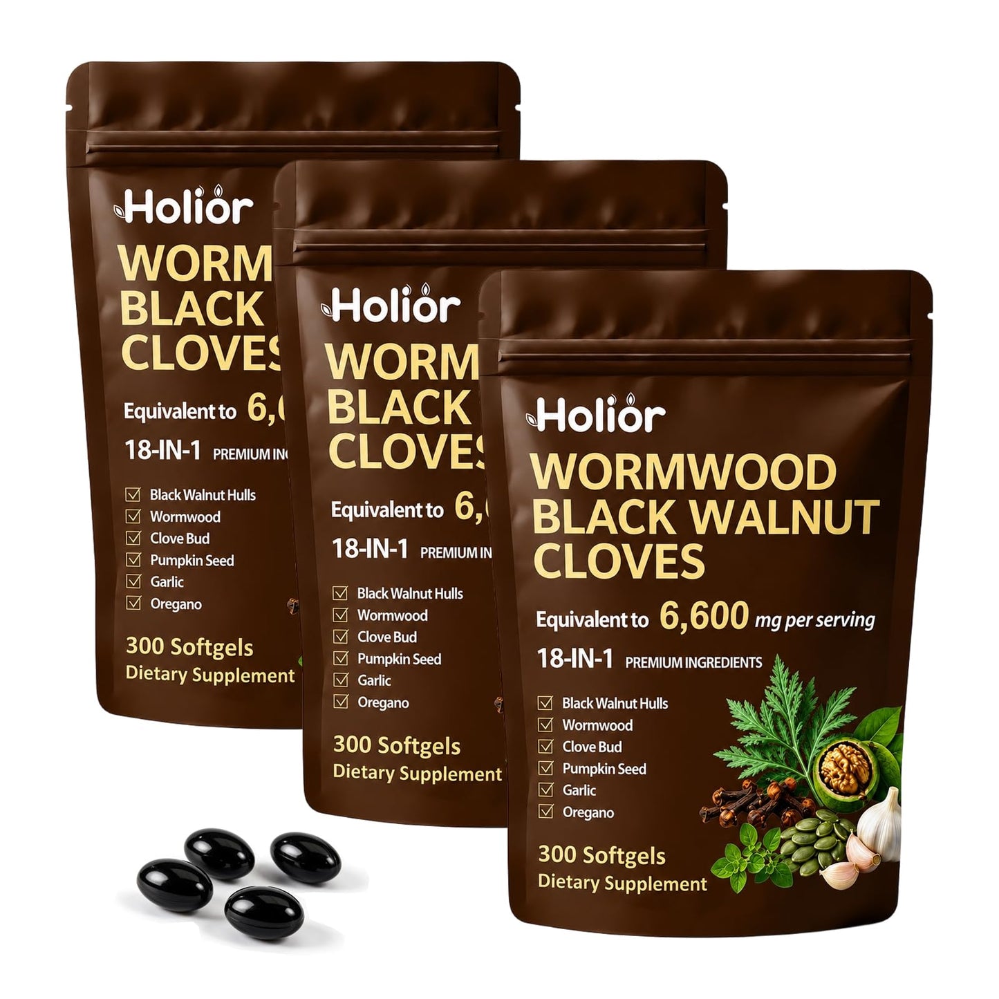 Holior Labs 18-in-1 Wormwood Black Walnut Cloves Softgels 300