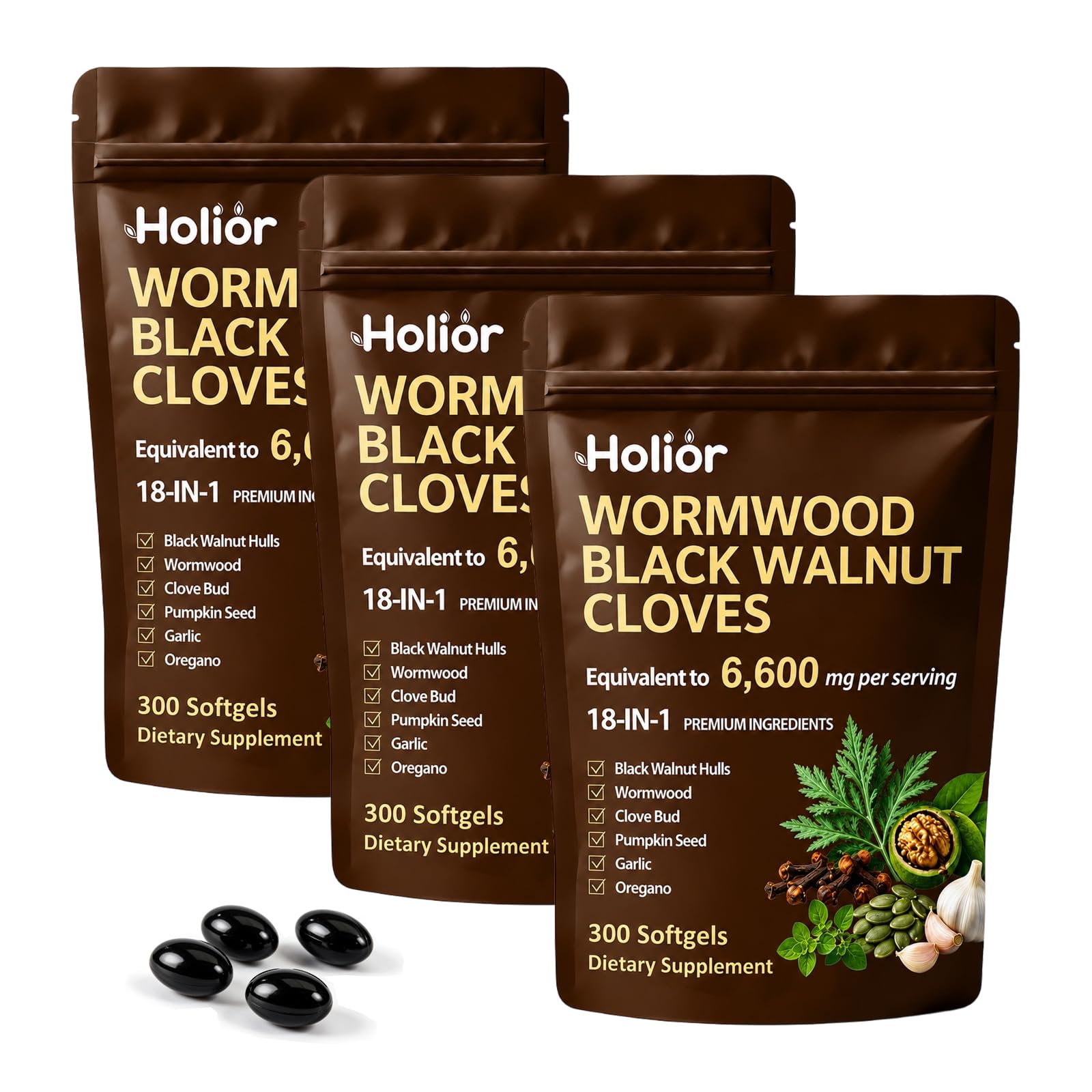 Holior Labs 18-in-1 Wormwood Black Walnut Cloves Softgels 300