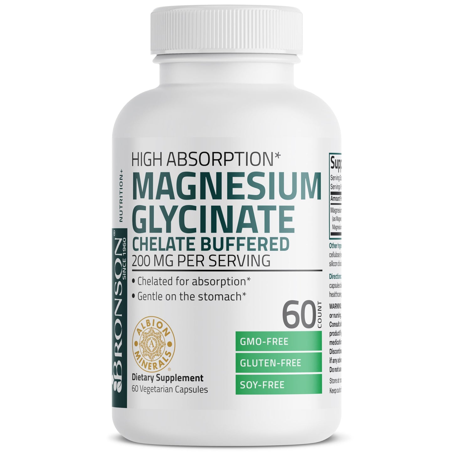 Bronson Magnesium Glycinate 200 mg per Serving Capsule, 60 Count