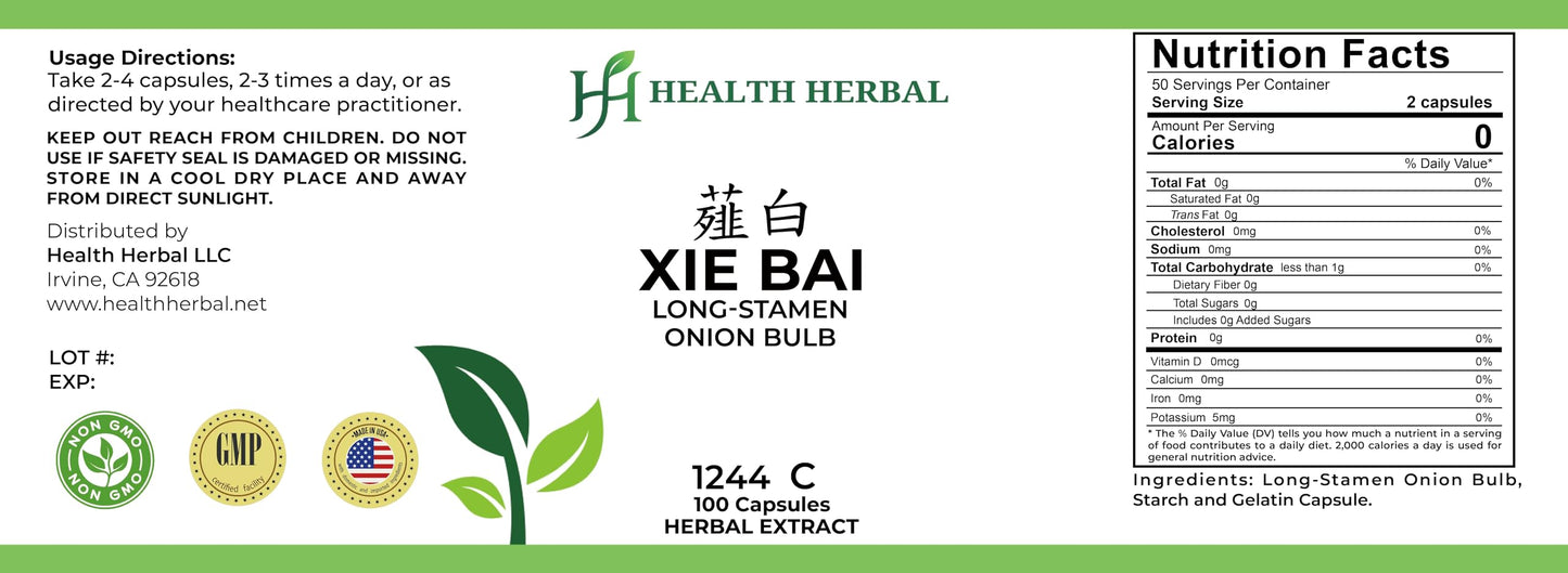 Health Herbal Xie Bai/Long-Stamen Onion Bulb 100 Capsules