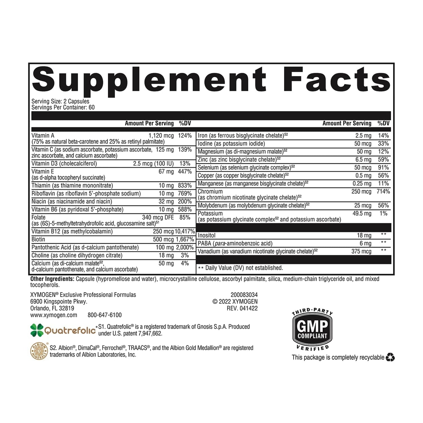 XYMOGEN ActivNutrients Multivitamin & Multimineral Formula Wellness, Immune & Energy Support Active B Vitamins & Chelated Minerals Vegetarian, Non-GMO & Gluten Free Capsules 120