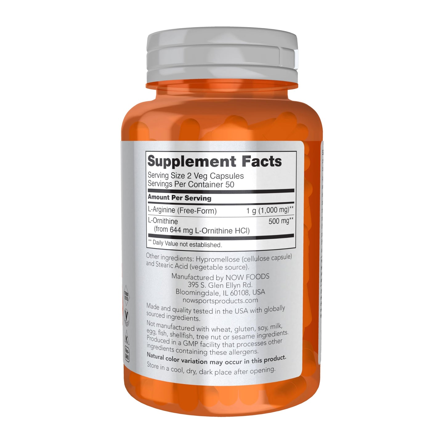 NOW Foods Arginine & Ornithine 500/250 mg, Amino Acids Capsules, 100 Count