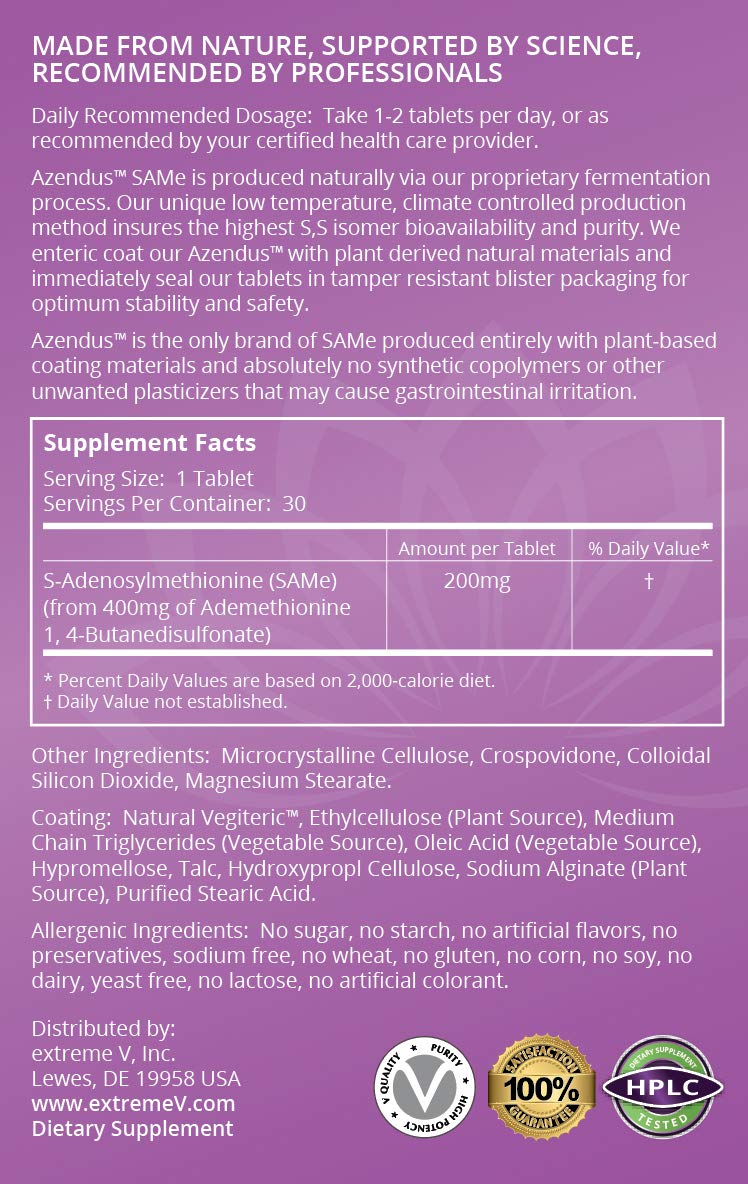extreme V Azendus SAM-e Mood Support 200mg Tablets, 30 Count