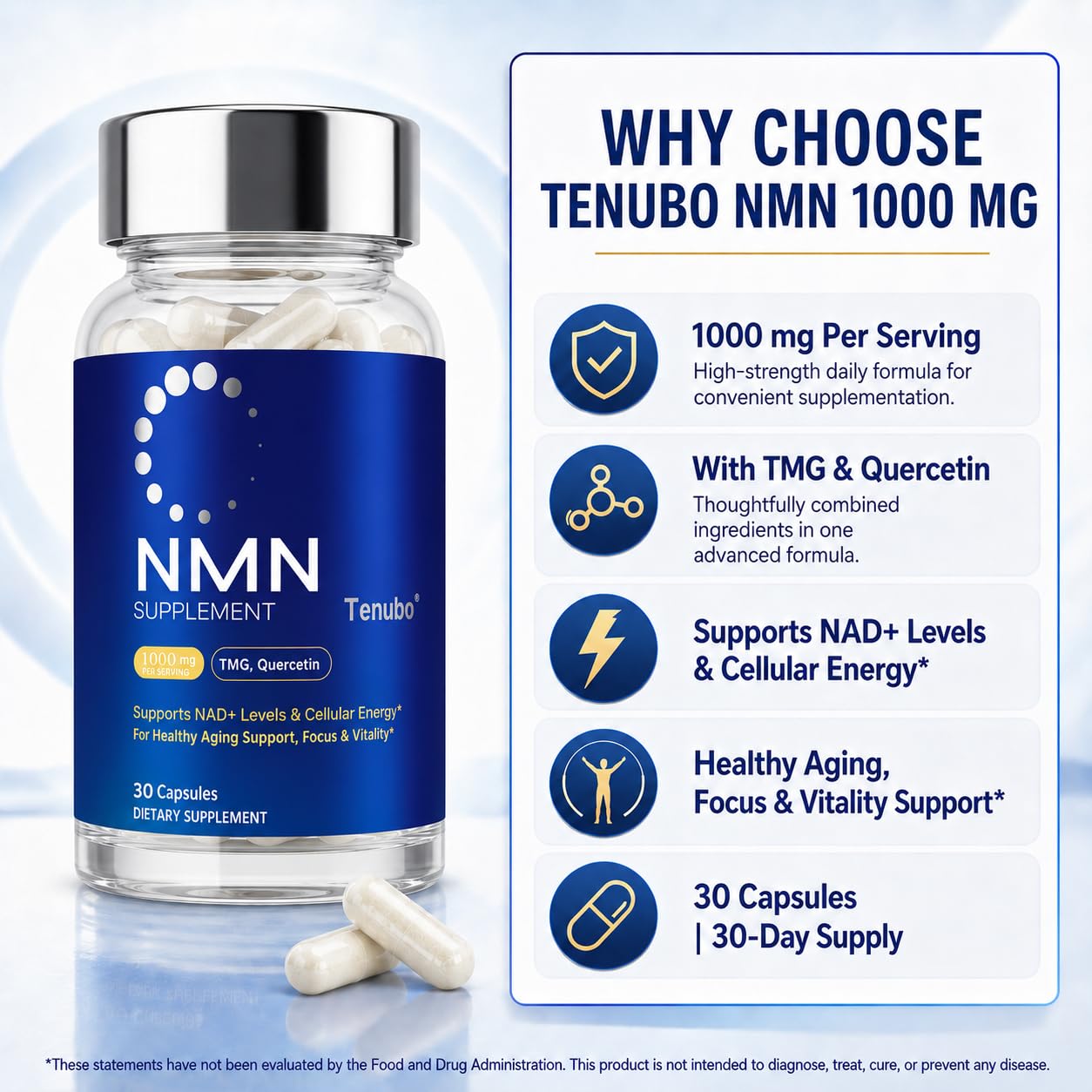 Tenubo NMN Supplement 1000mg Capsule, 30 Count