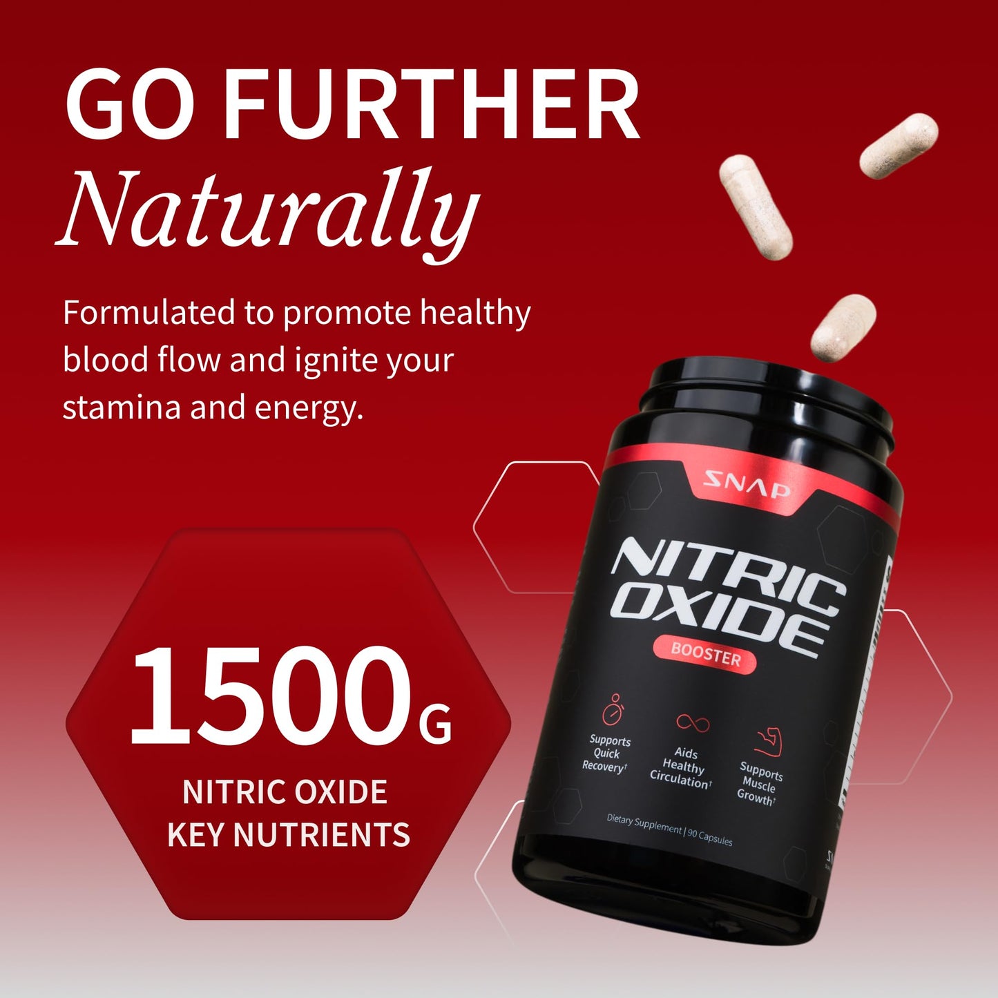 Snap Supplements Nitric Oxide Booster for Men & Women, L-Citrulline + 3 Forms of L-Arginine, Capsule, 90 Capsules