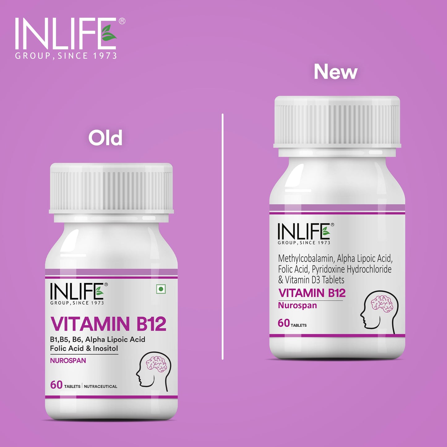 INLIFE Vitamin B12 (Methylcobalamin) 1500mcg Supplement with ALA (Alpha Lipoic Acid), Folic Acid, Vitamin D3 Tablet, 60 Tablets