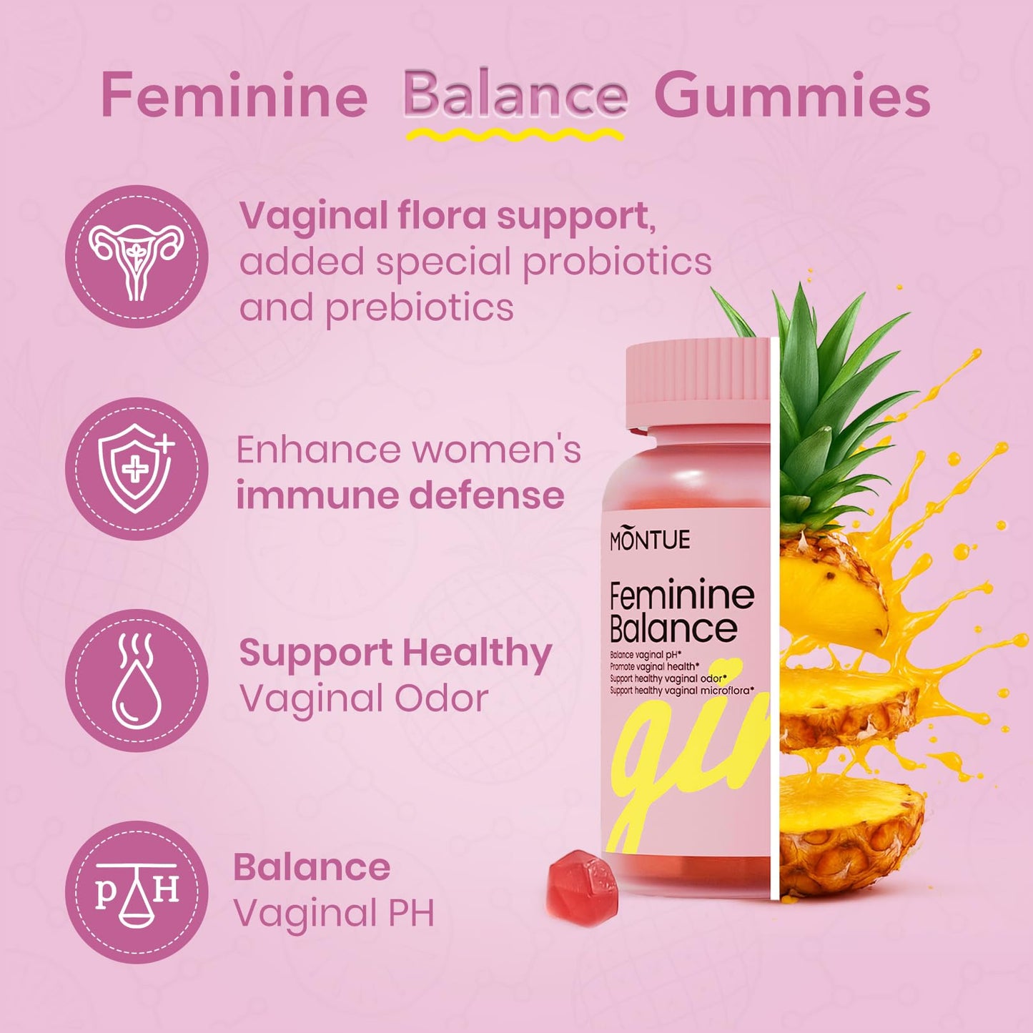 Montue Premium Diamond Feminine Balance Gummies, 60 Gummies