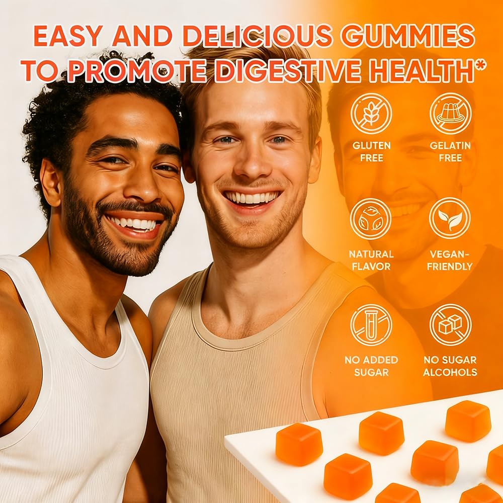 TADALAPRO Clean Prebiotic Fiber Gummies for Men, Pre+Probiotic Fiber Gummies, Gut Balance, Digestive Support & Daily Clean Confidence, Men's Cleaning Support Gummies, Peach Flavor, 60 Count