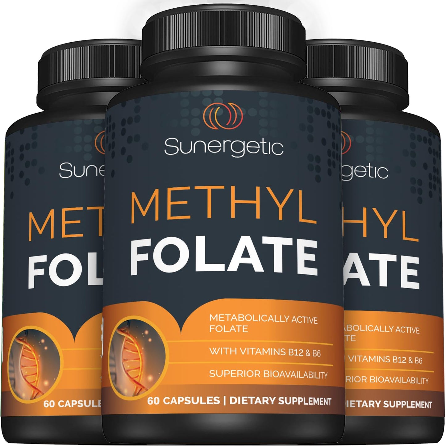 Sunergetic Methyl Folate Supplement with Methylated B12 and B6, Magnafolate Metabolically Active Folate, 400 mcg per Capsule, 60 Capsules