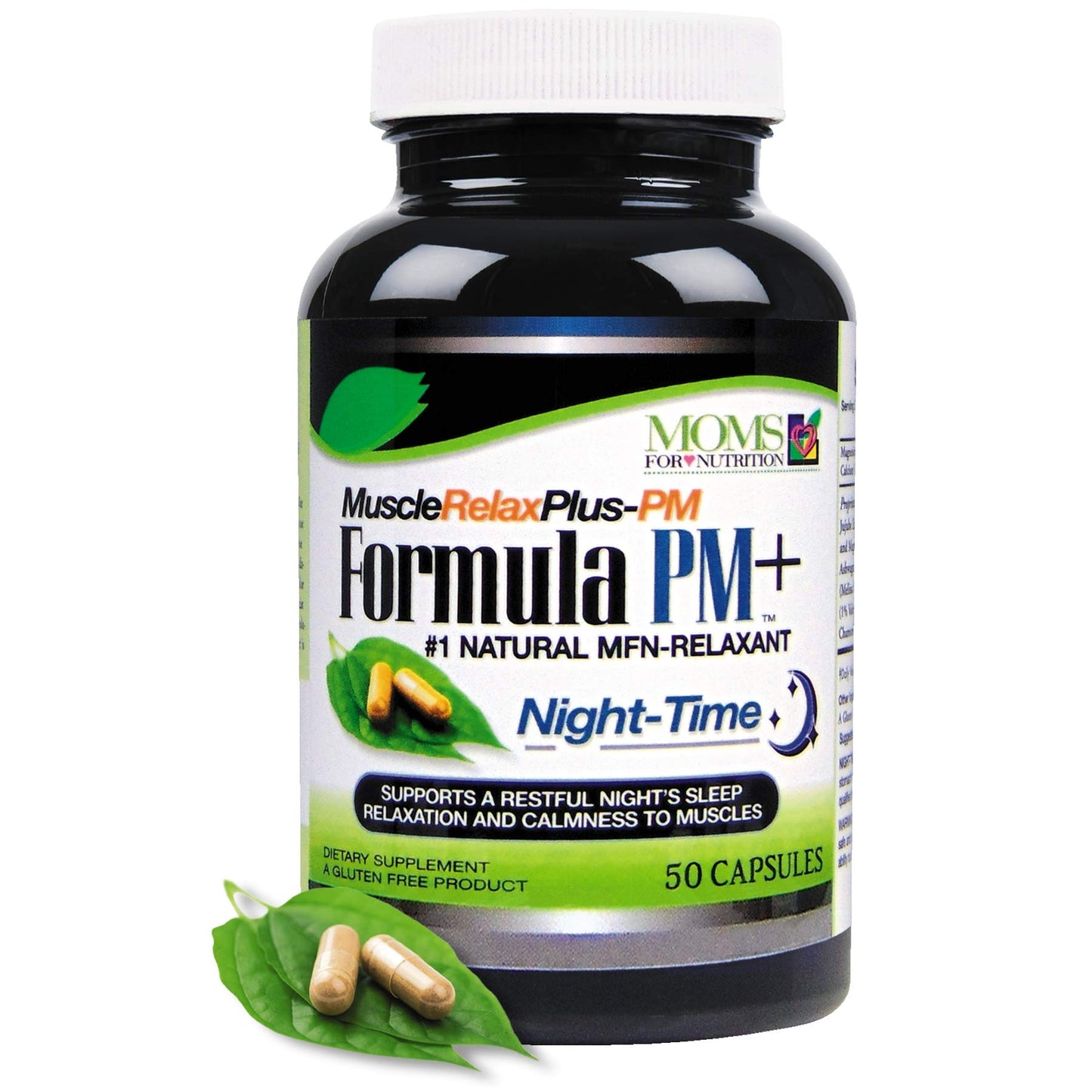 Moms For Nutrition All Natural Night-Time MuscleRelax Formula with Magnesium Glycinate, Gluten Free, 1,500mg, Capsules, 50 Count