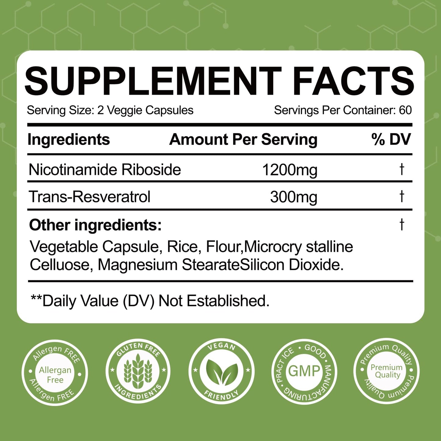 Yalei NAD Resveratrol Supplement 1500mg Liposomal NAD Plus Boosting Capsules 120 Count