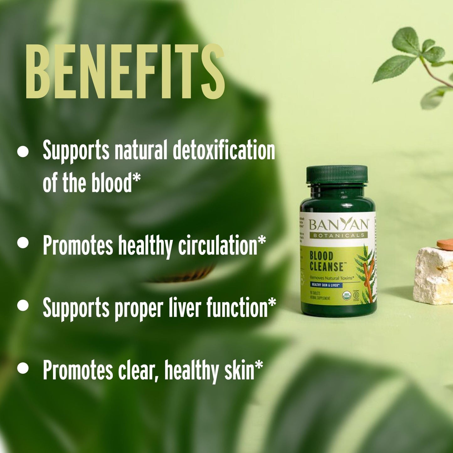Banyan Botanicals Organic Blood Cleanse–Clear Skin Supplement with Neem & Manjistha–Natural Liver Detox & Lymphatic Drainage–Internal Skin Purifier & Circulation Support 90 Tablets