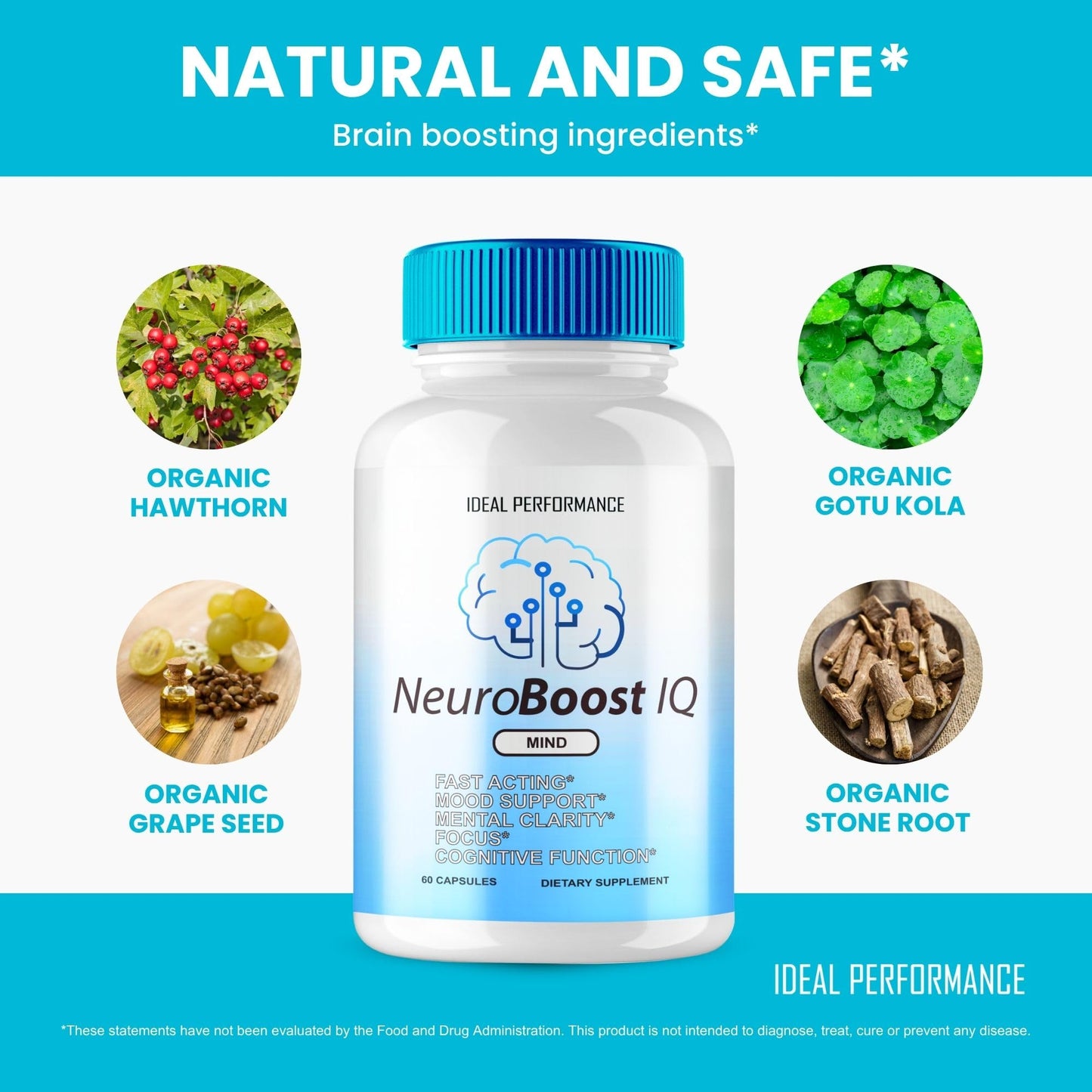 IDEAL PERFORMANCE Neuro Boost IQ Supplement Brain Pills Mind Ben Carson Neurobooster Neuroboostiq Capsules 60