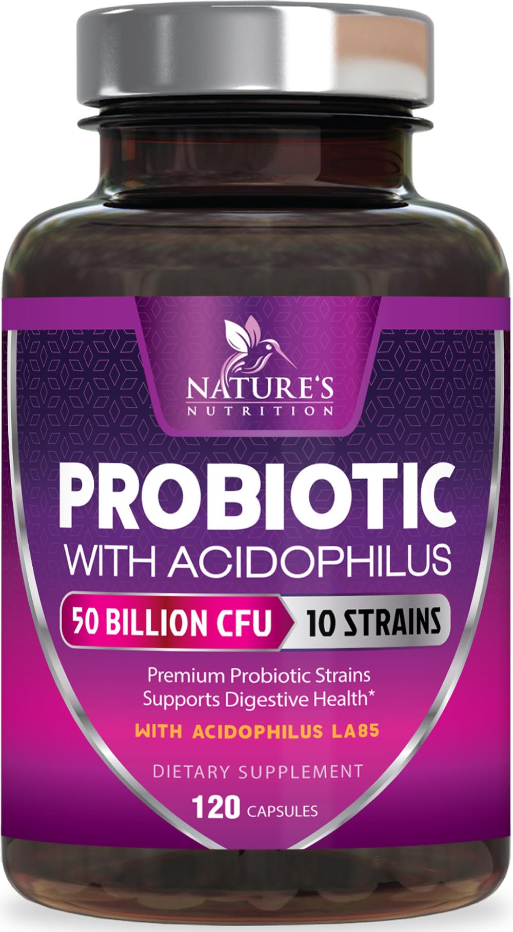 Nature's Nutrition Probiotics Capsule 120 Count - 50 Billion CFU per Capsule, 10 Strains & Prebiotics