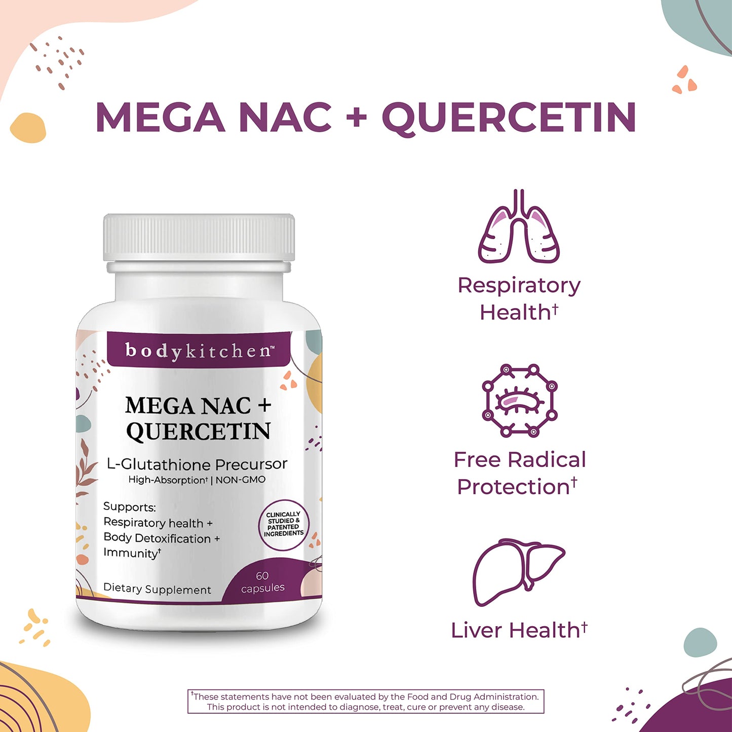 Body Kitchen Mega NAC 600mg N-Acetyl Cysteine with Quercetin Capsule, 1 Count