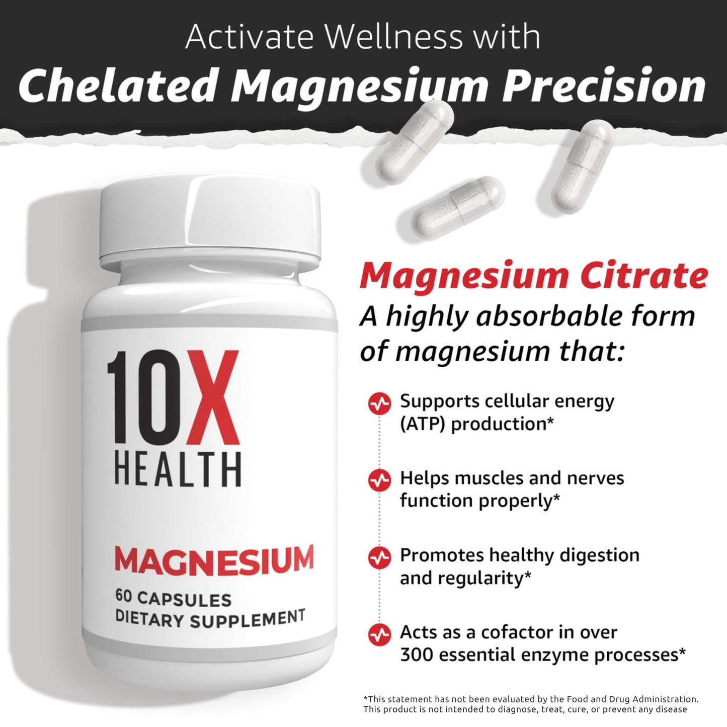 10X Health System Magnesium Citrate Supplement Capsules 60 Count